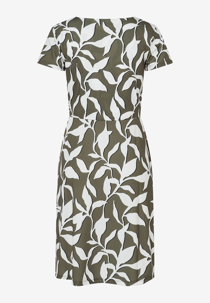 Jerseykleid mit Blätterprint und Wickeloptik mit ausgestelltem Rockteil