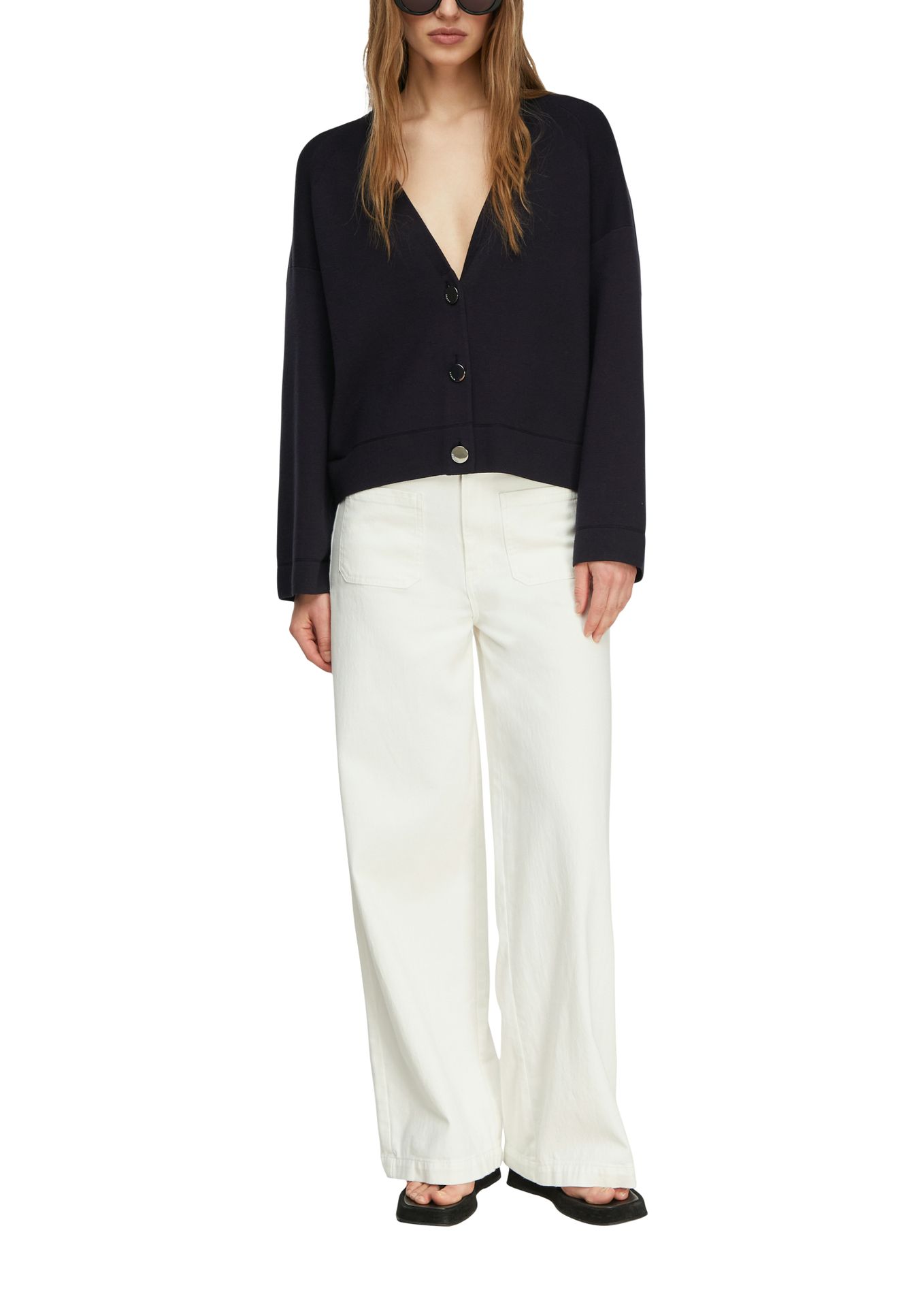 modisch kurze uni Strickjacke aus Viskose-Mix