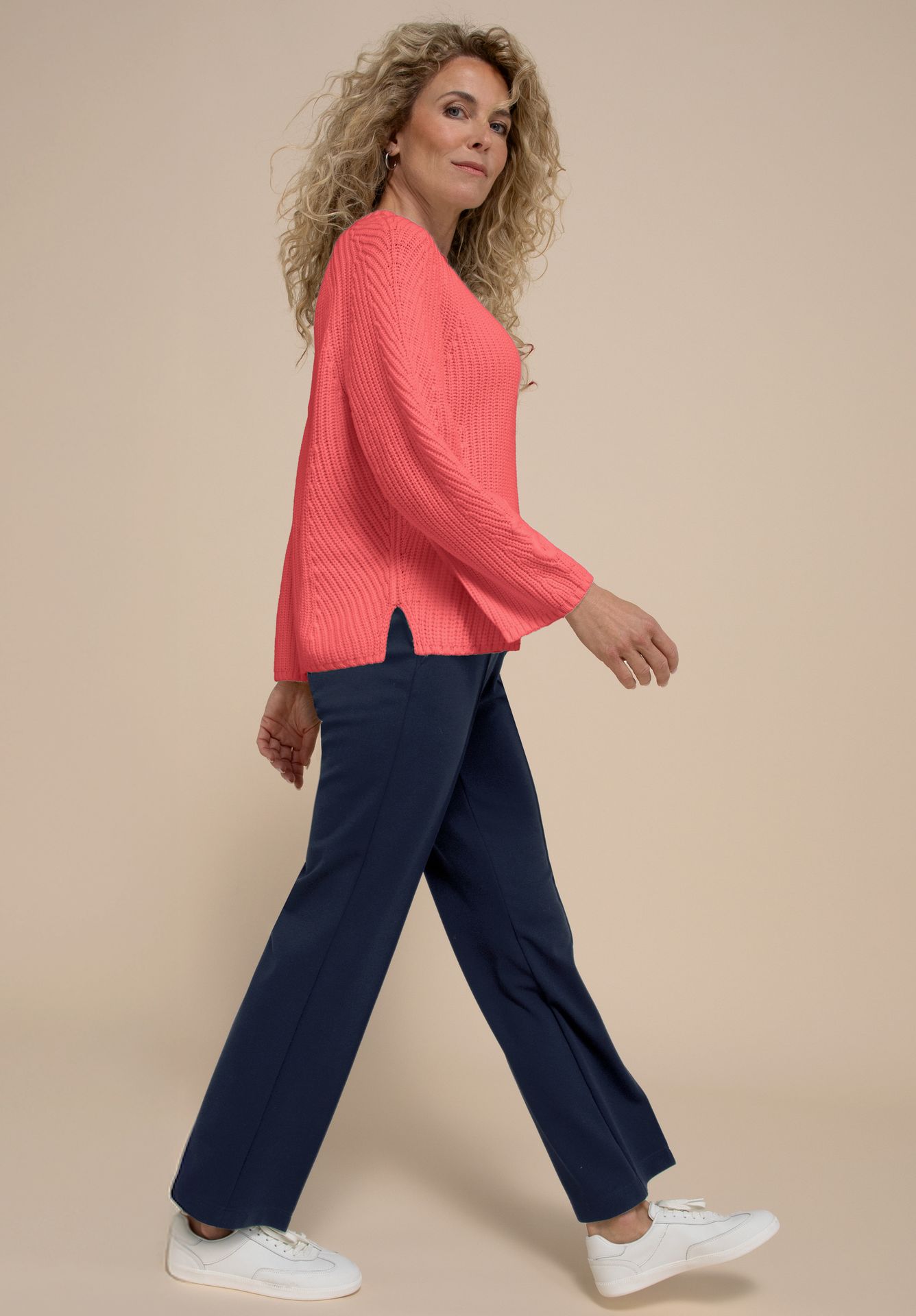 Grobstrick-Sommer-Pullover "REMIS" aus Baumwoll-Mix mit Blumen-Stick-Motiv