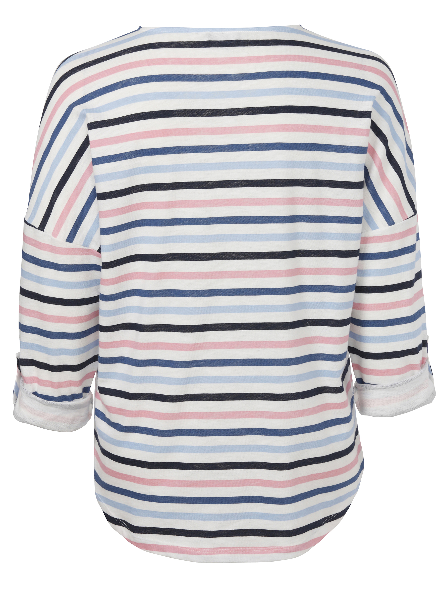 geringeltes -Baumwoll-Shirt mit Krempel-Arm