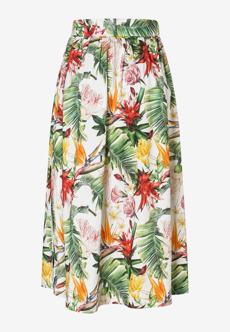 leichter ausgestellter Midi-Rock im floralen Allover-Print aus Baumwolle