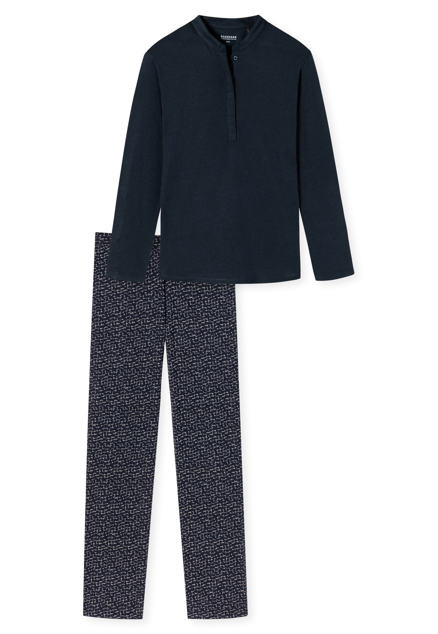 langer Damen-Schlafanzug mit gemusterter Hose aus Organic-Cotton-Mix