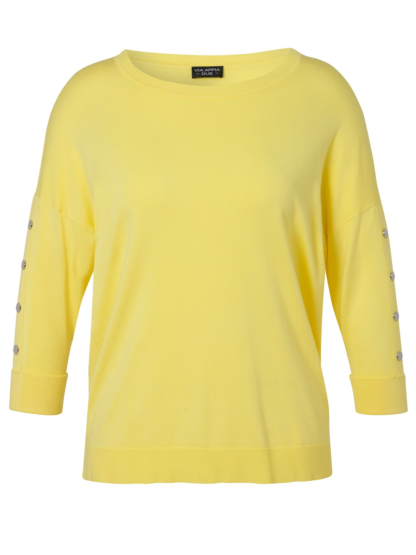 Feinstrick-Pullover mit U-Boot Ausschnitt und 3/4 Arm mit Knopf-Applikationen aus Viskose-Mix