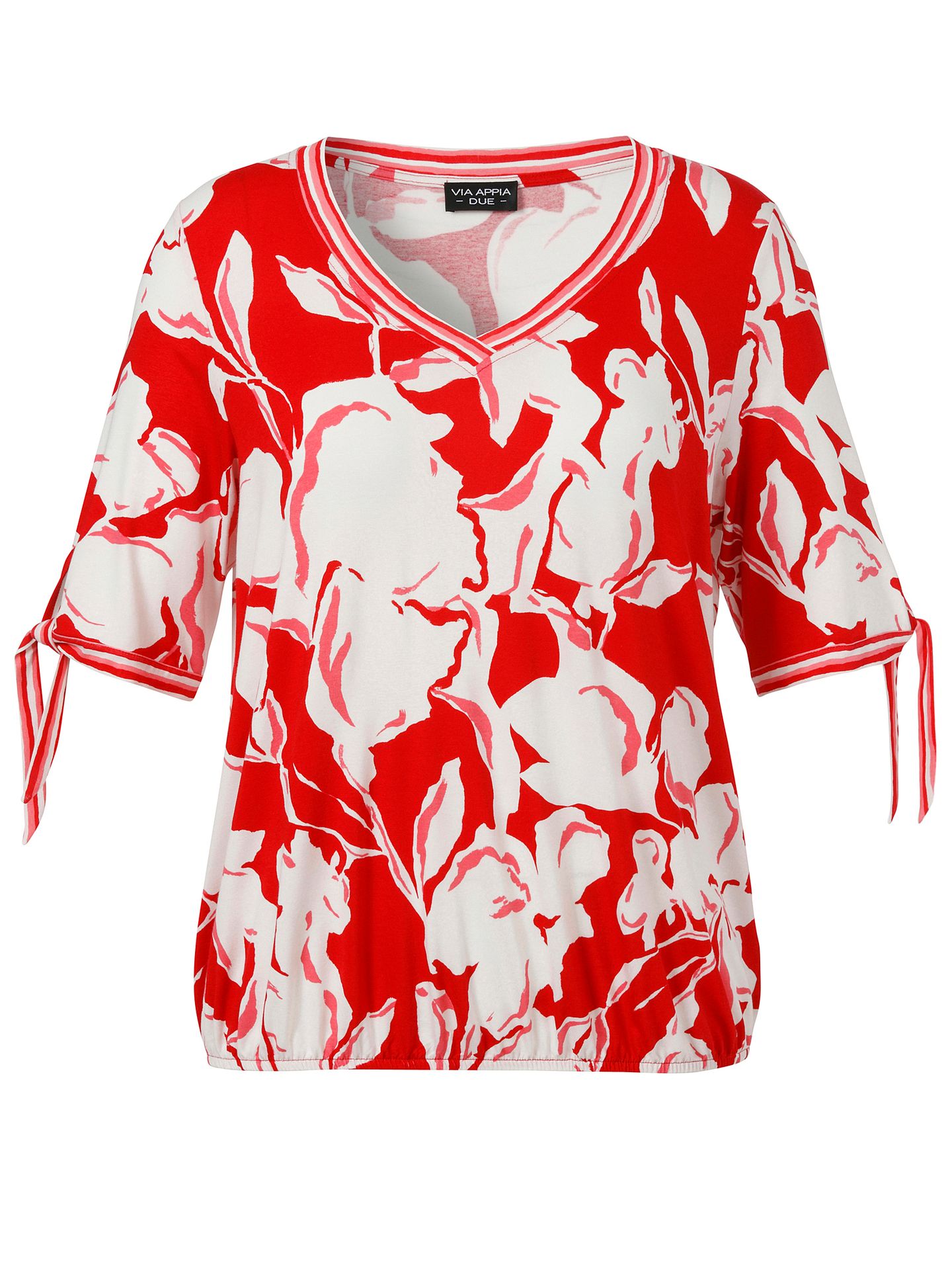 legeres T-Shirt mit großem floralem Print und Paspeln