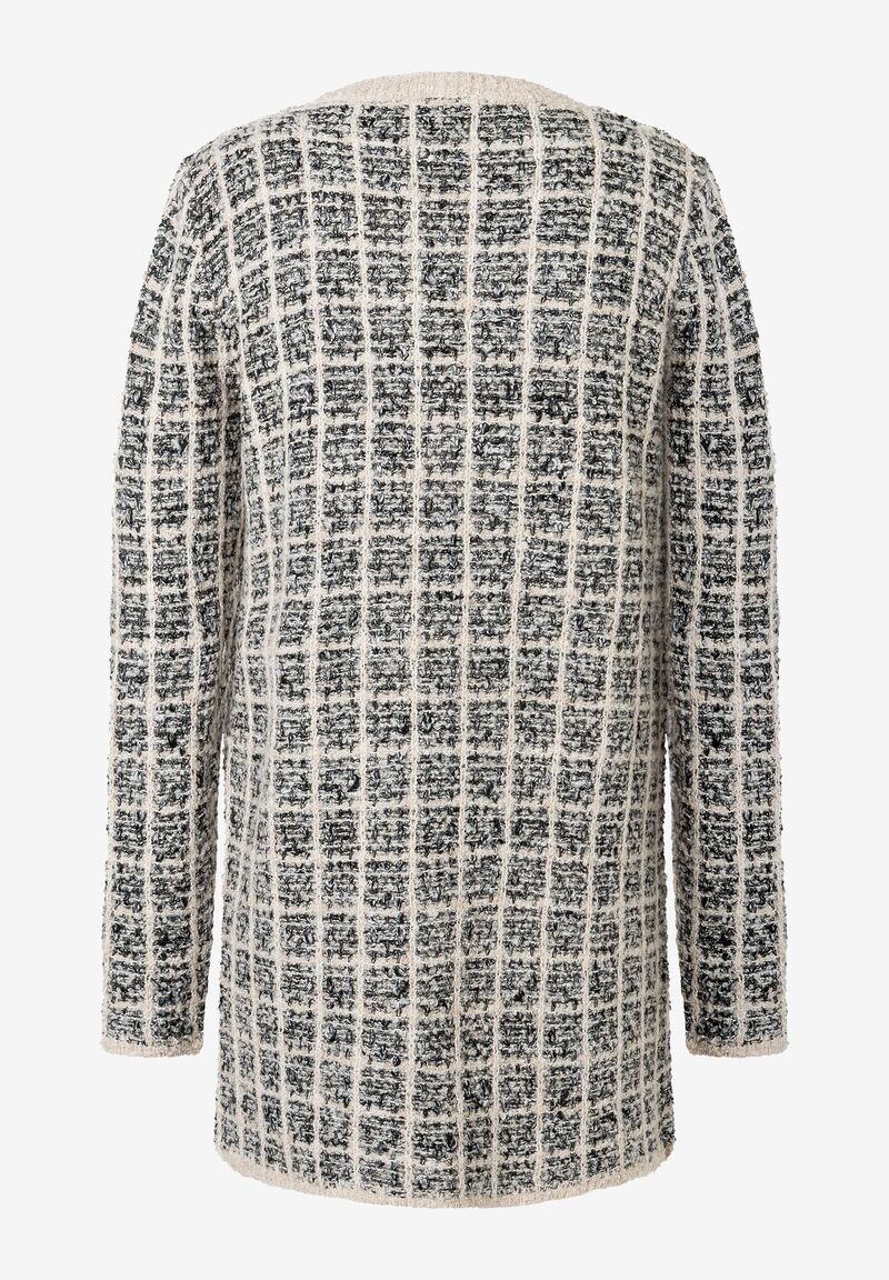 langer offener Strick-Cardigan mit Karo-Jacquard