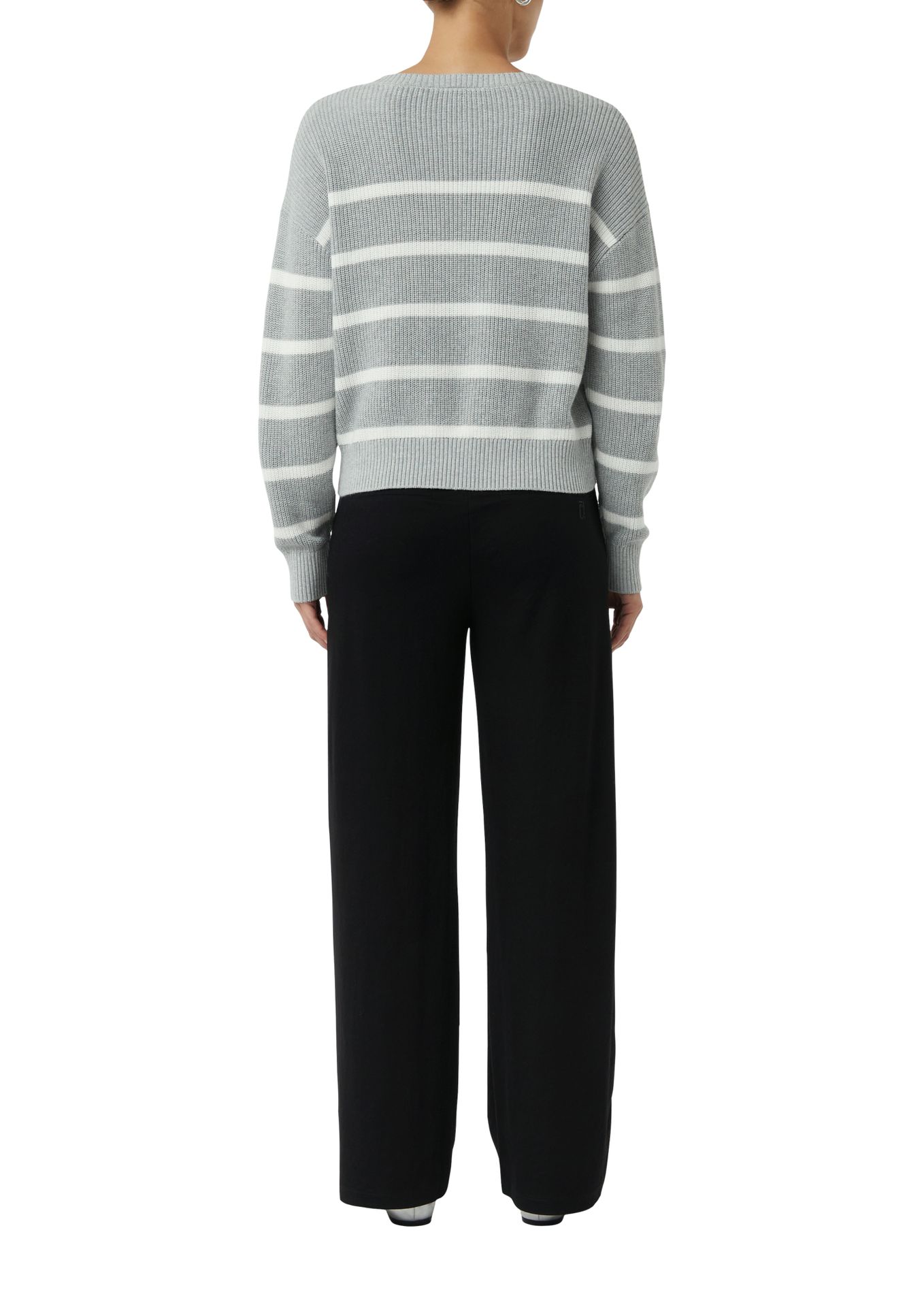 kurzer Strickpullover in Ringeloptik aus reiner Baumwolle