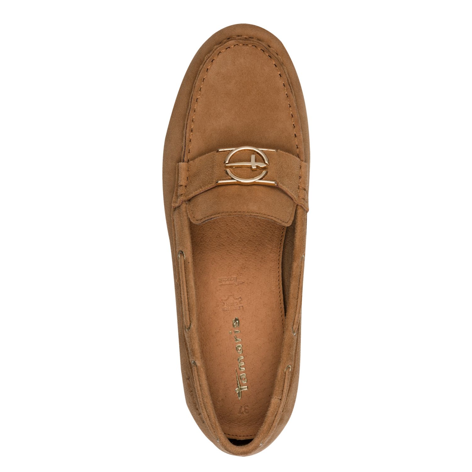 Da.-Slipper aus Wildleder mit Goldschnalle