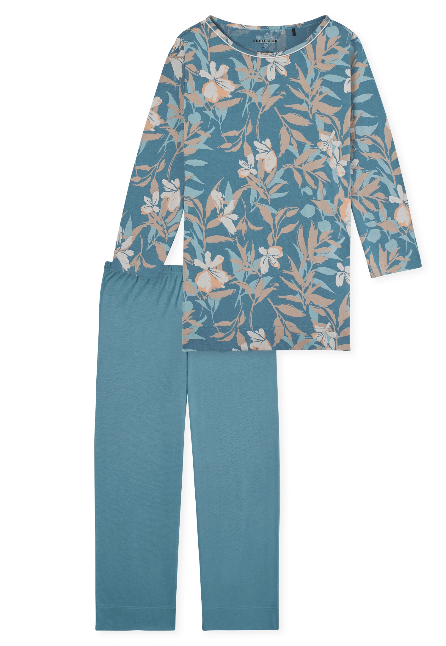 3/4 langer Damen-Schlafanzug in Multicolor mit geblümten Shirt aus Bio-Baumwoll-Modal-Single-Jersey
