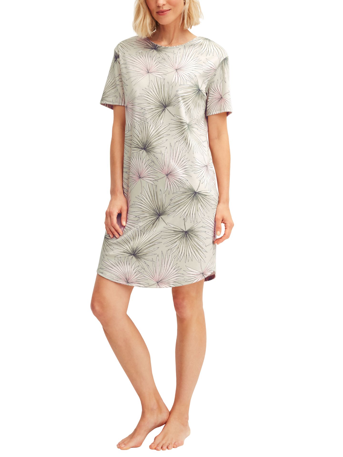 Sleepshirt mit Allover-Blätter-Print aus reinem Baumwoll-Jersey