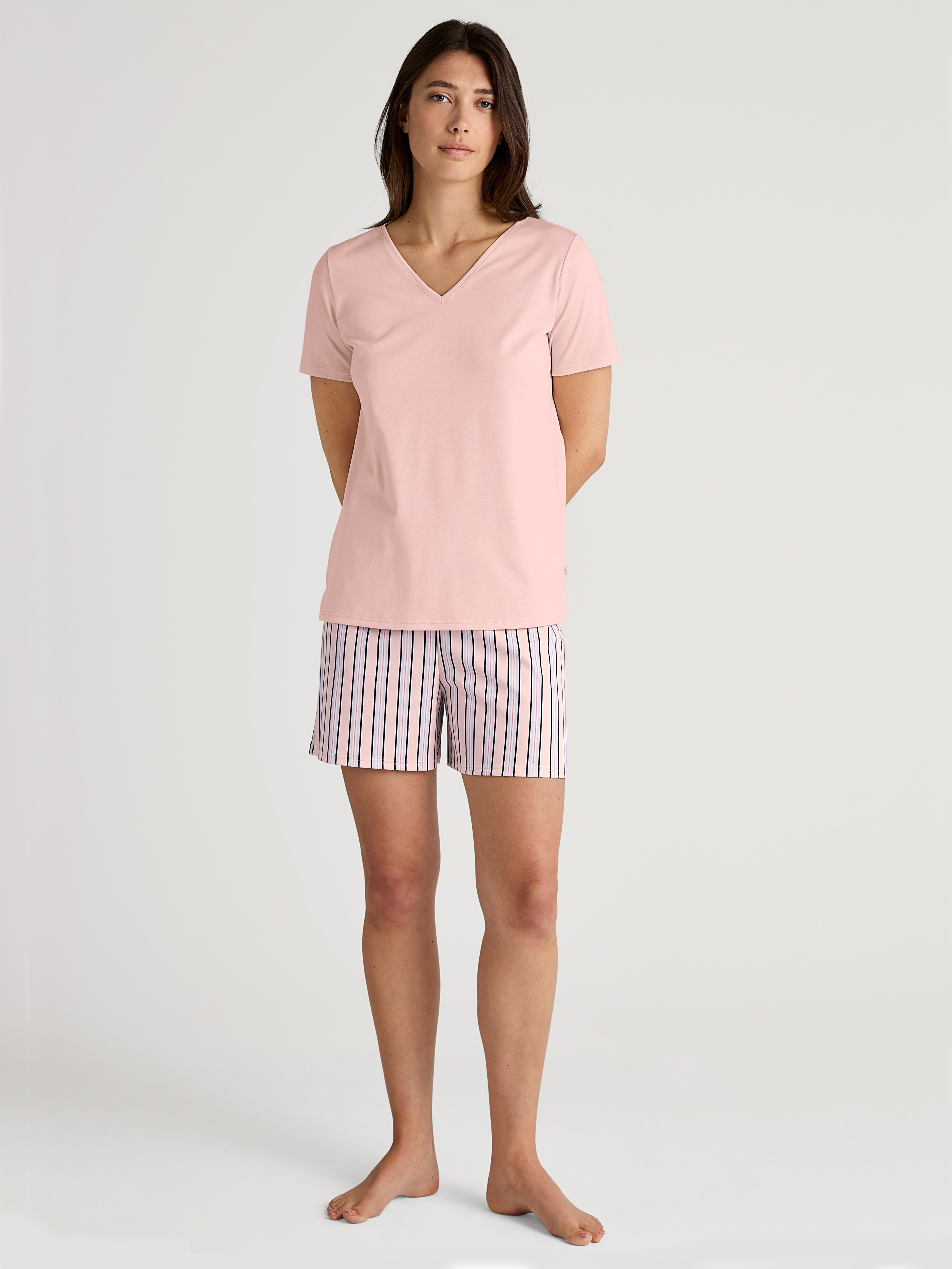 gestreifte Damen Night-Shorts aus reinem Baumwoll-Jersey