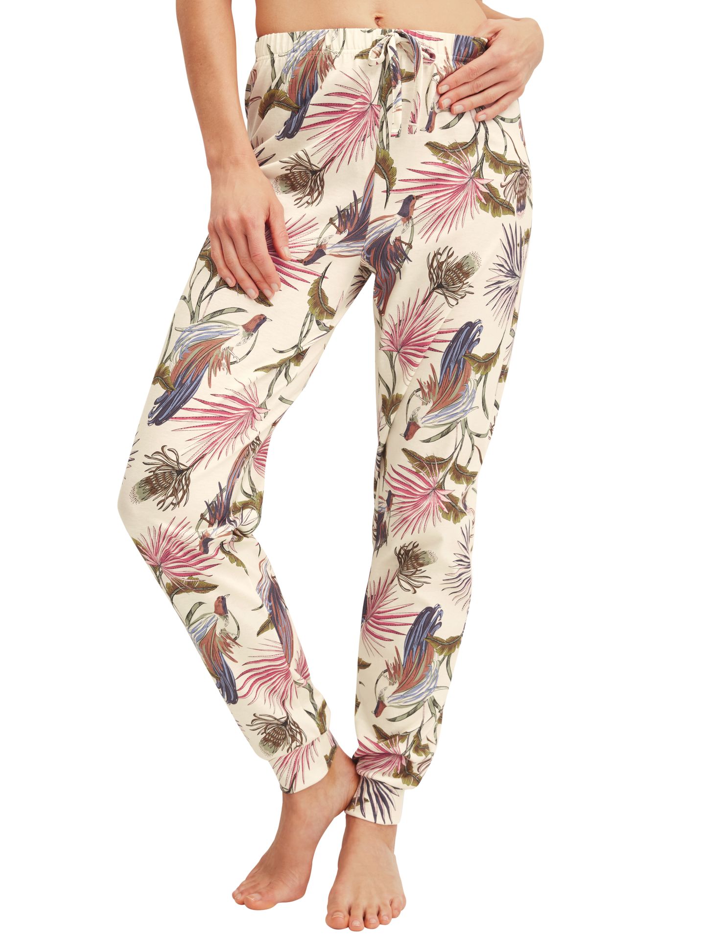 Damen-Sleepwear-Pants mit Allover-Blätter-Print aus reinem Baumwoll-Jersey