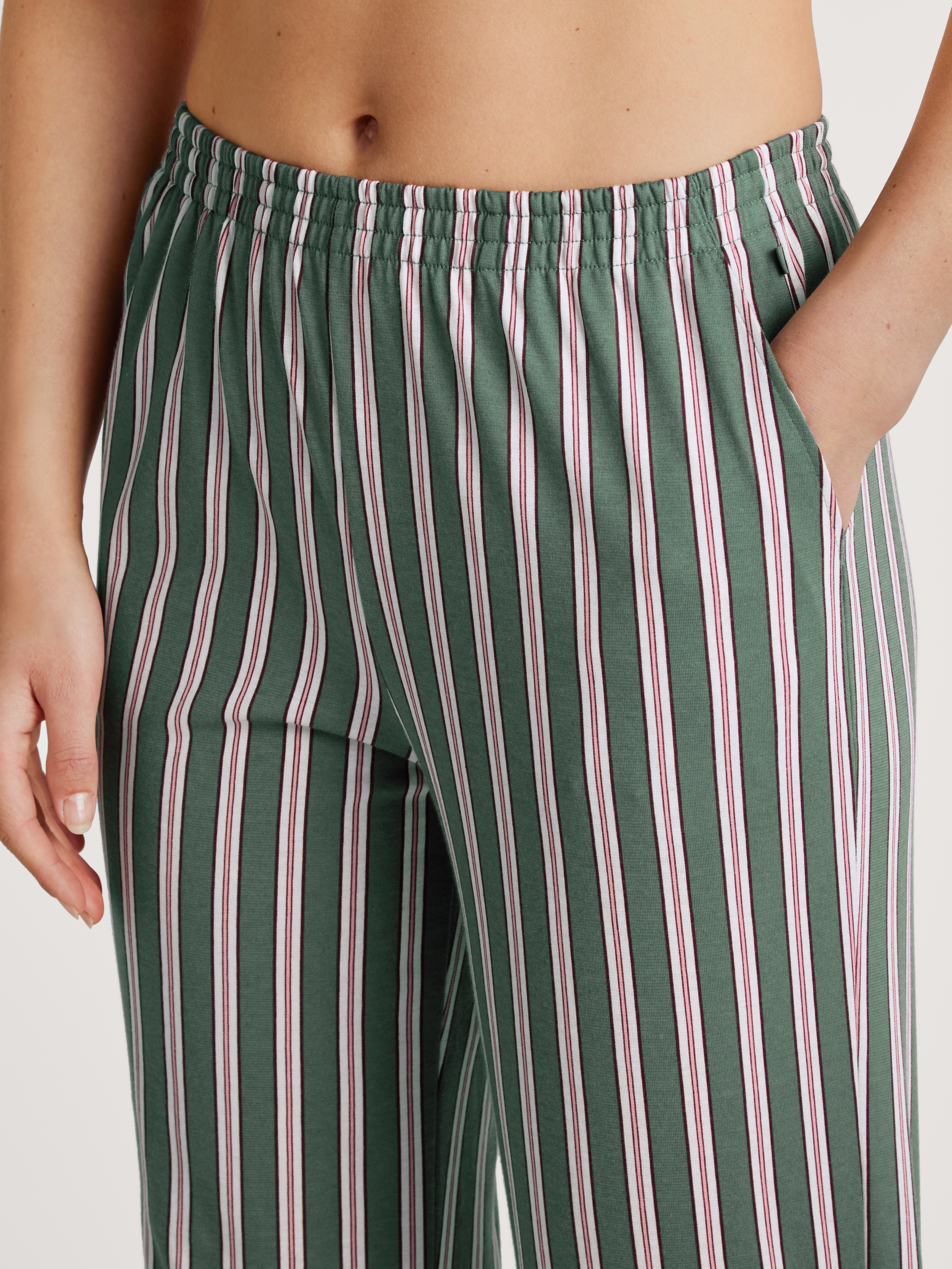 Damen-Lounge-Hose, längs gestreift aus reinem Baumwoll-Jersey