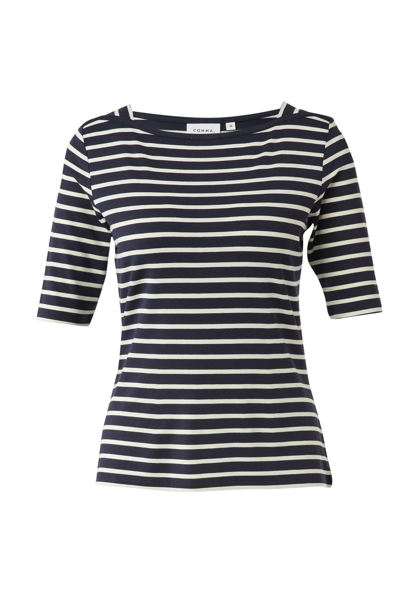 Ringel-T-Shirt mit U-Boot-Kragen aus Viskose-Elasthan