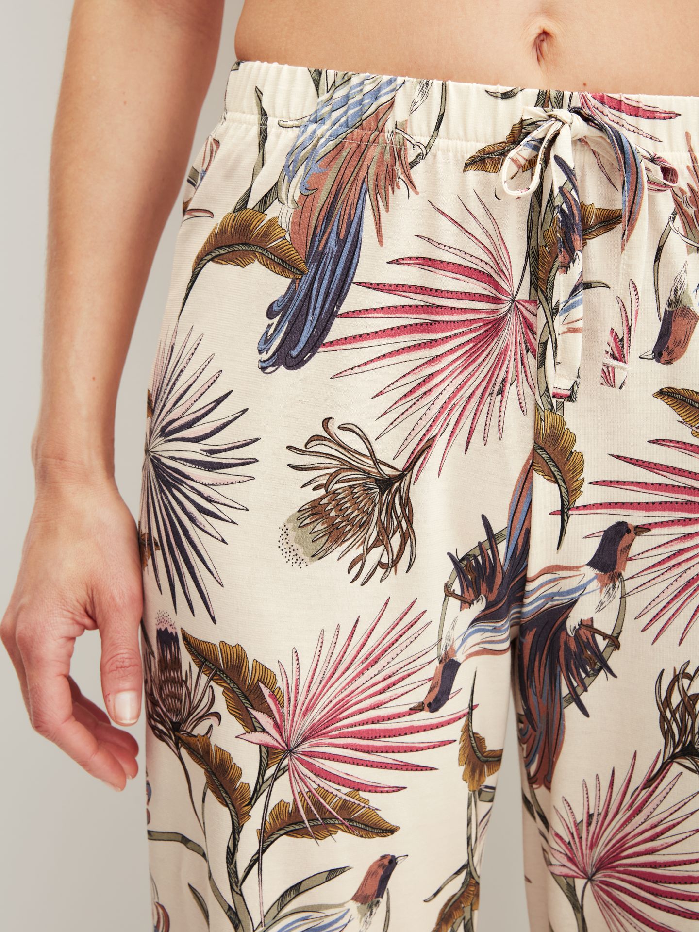 Damen-Sleepwear-Pants mit Allover-Blätter-Print aus reinem Baumwoll-Jersey