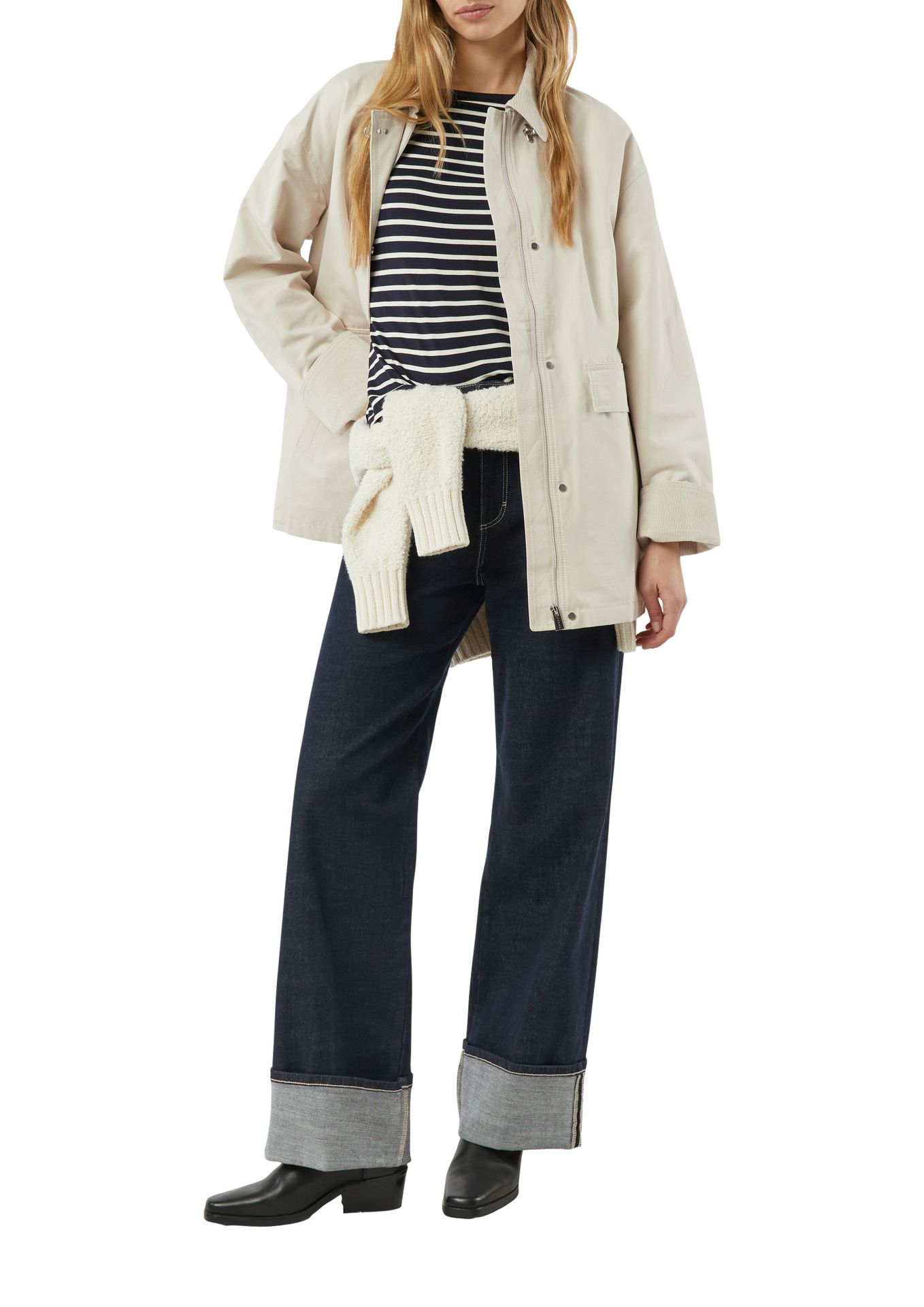 Ringel-T-Shirt mit U-Boot-Kragen aus Viskose-Elasthan