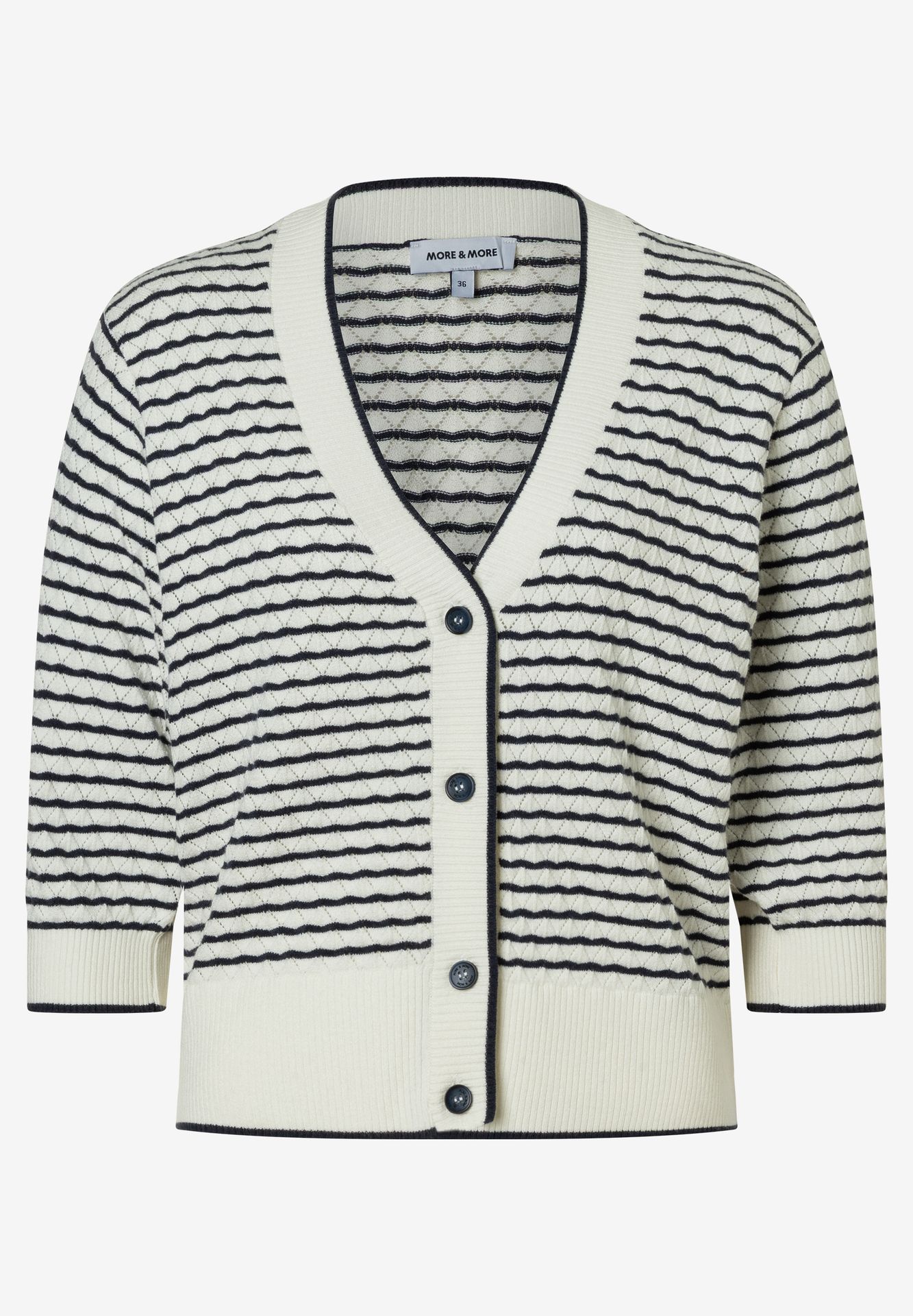 3/4 Arm-Strick-Cardigan mit feinem Ringel aus Viskose-Mix