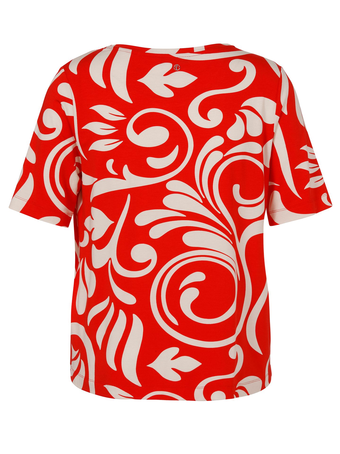 T-Shirt mit Asymmetrischer Raffung am Ausschnitt und großem graphischen Allover-Druck aus Viskose-Jersey