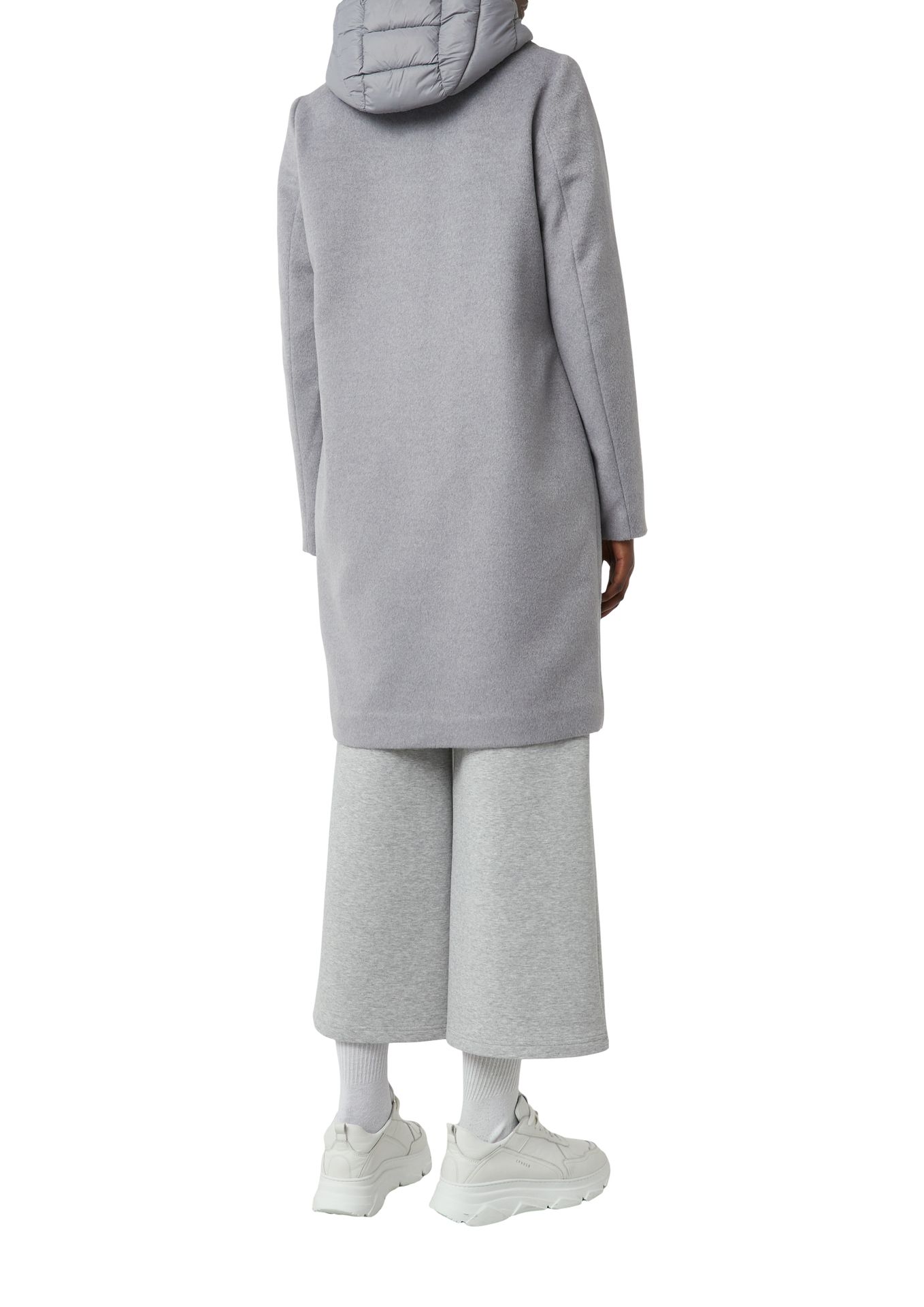 Woll-Kurzmantel mit Steppeinsatz und Kapuze