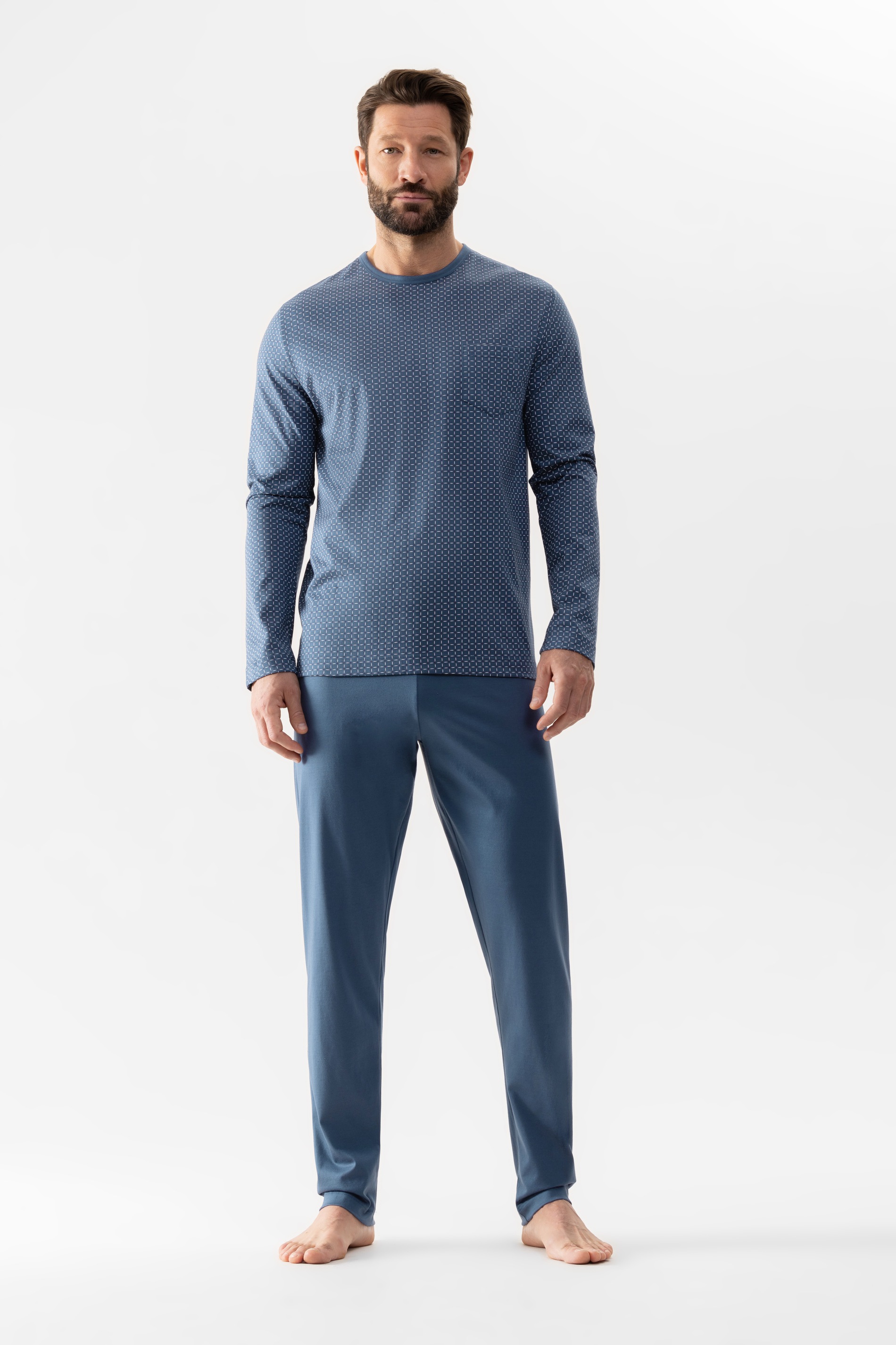 Herren-Schlafanzug mit gemustertem Oberteil aus reiner Baumwolle