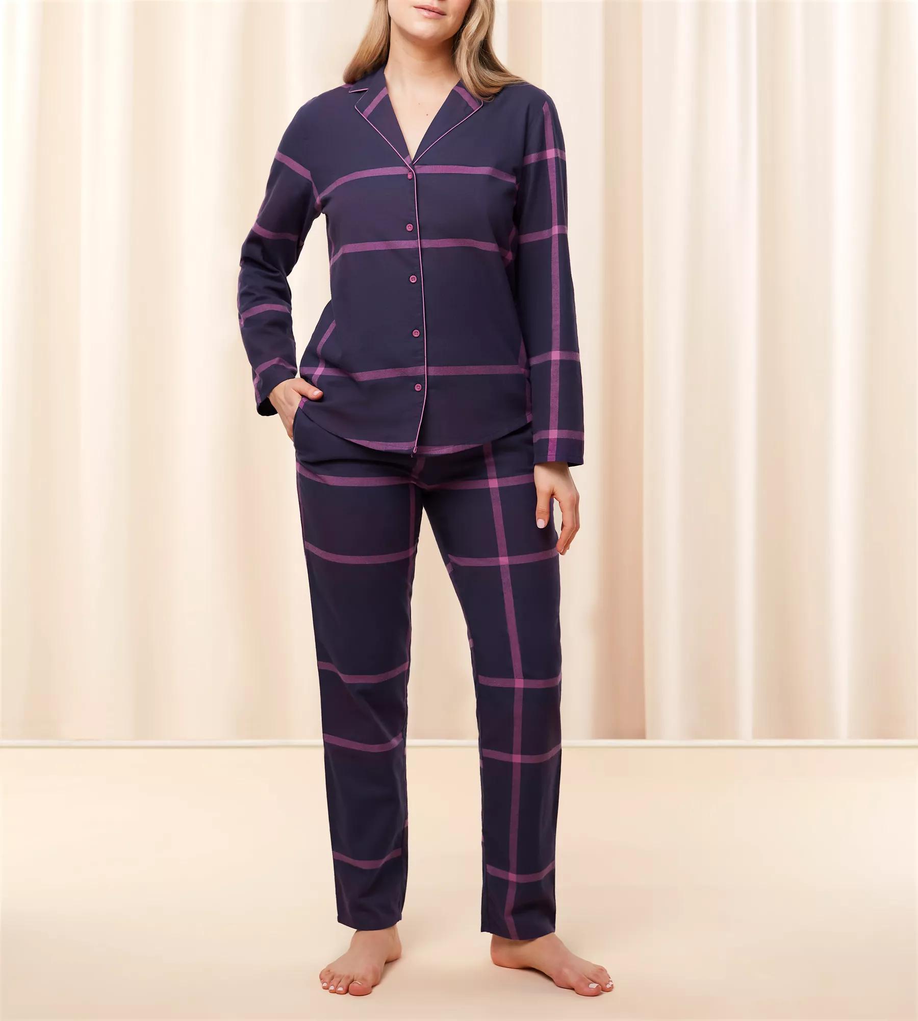 karierter Damen-Pyjama im Boyfriend-Style aus reinem BAumwoll-Flanell