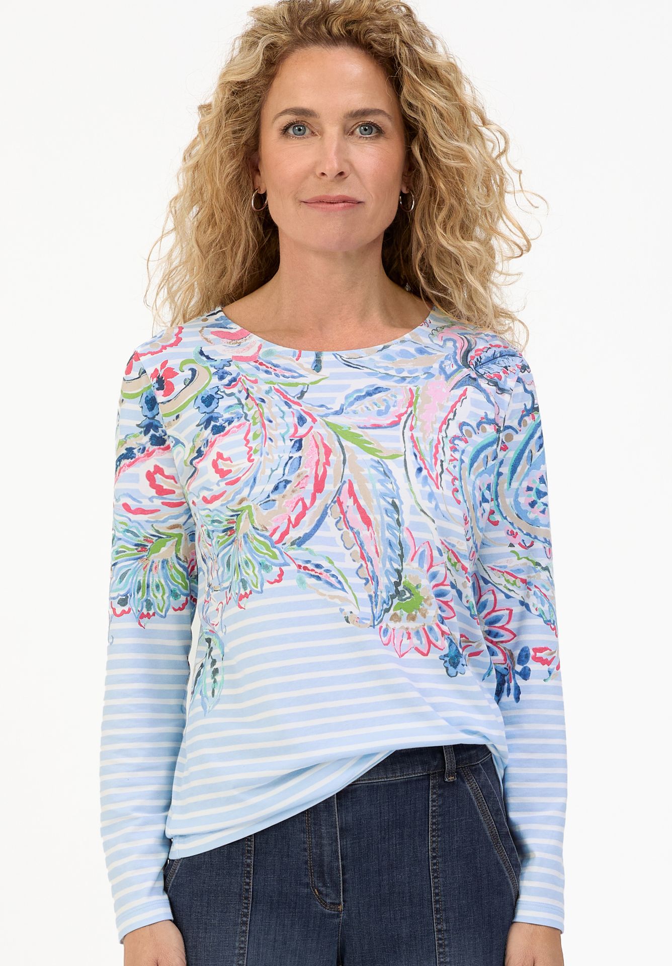 Langarmshirt "DAMI" im Ringeldesign mit platziertem Paisley-Print aus Baumwoll-Modal-Mix
