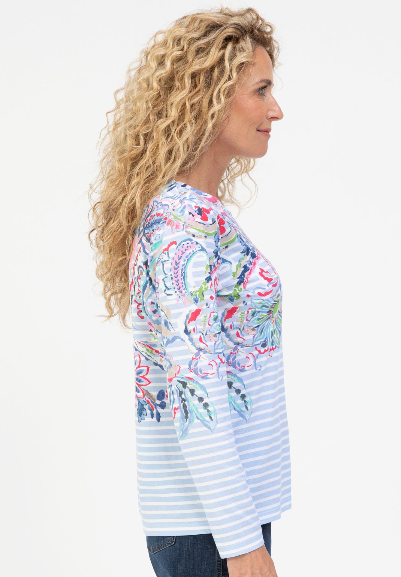 Langarmshirt "DAMI" im Ringeldesign mit platziertem Paisley-Print aus Baumwoll-Modal-Mix