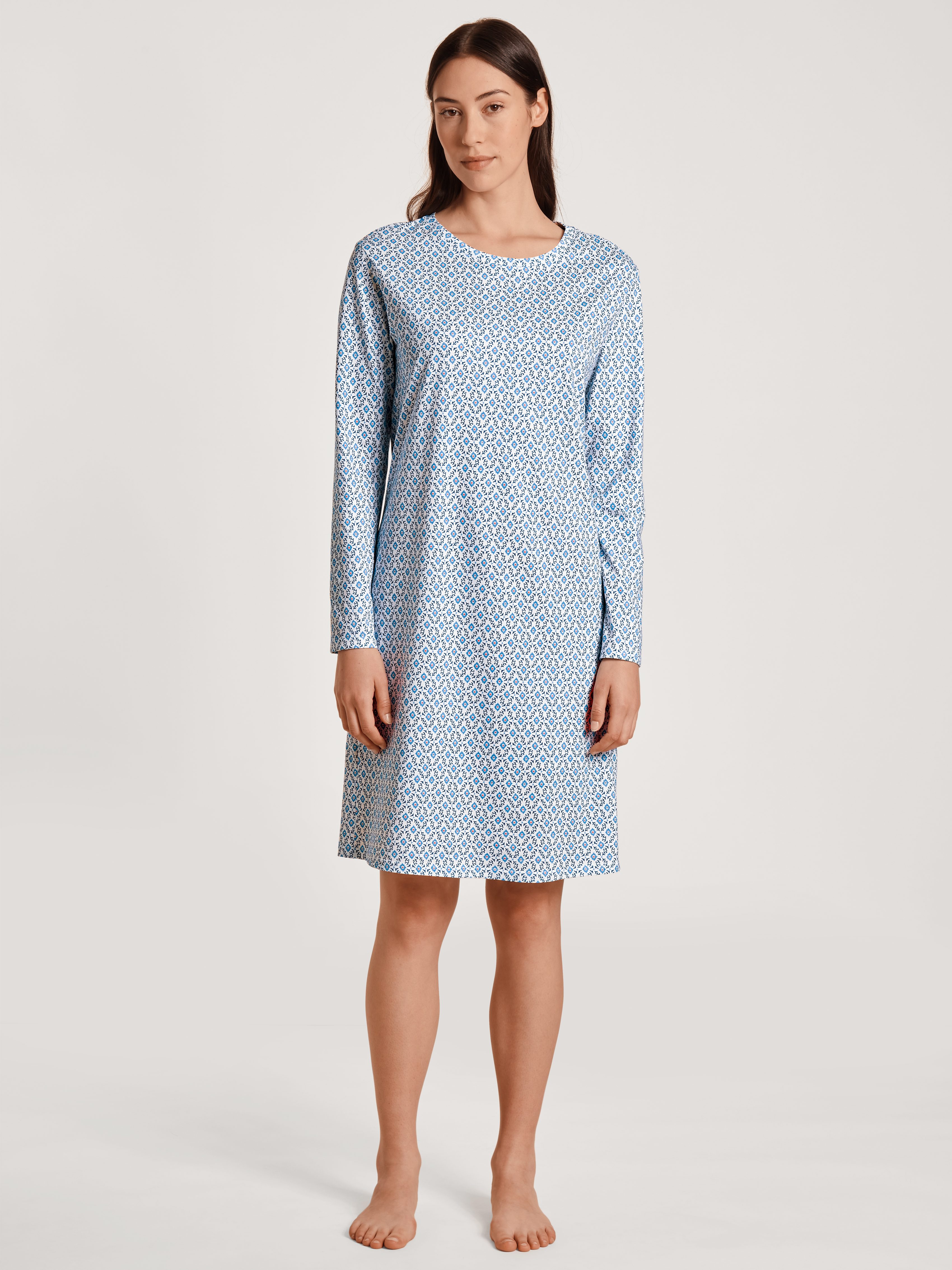 Damen-Nachthemd mit Allover-Minimal-Print aus reinem Baumwoll-Single-Jersey