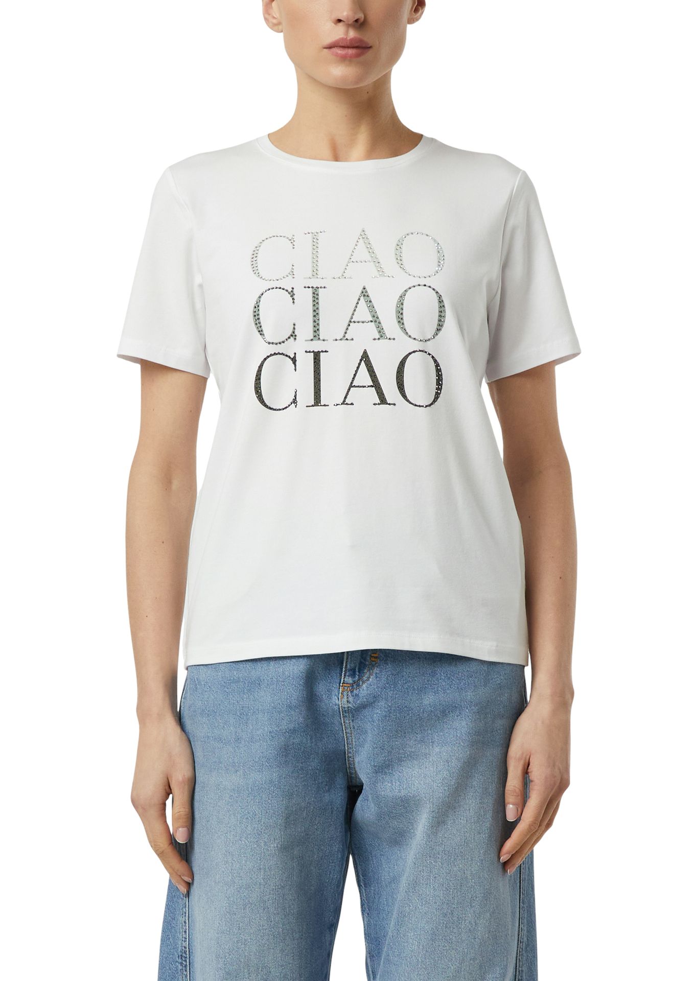 edles T-Shirt mit funkelnden Wording-Front-Motiv aus Baumwoll-Modal-Mix