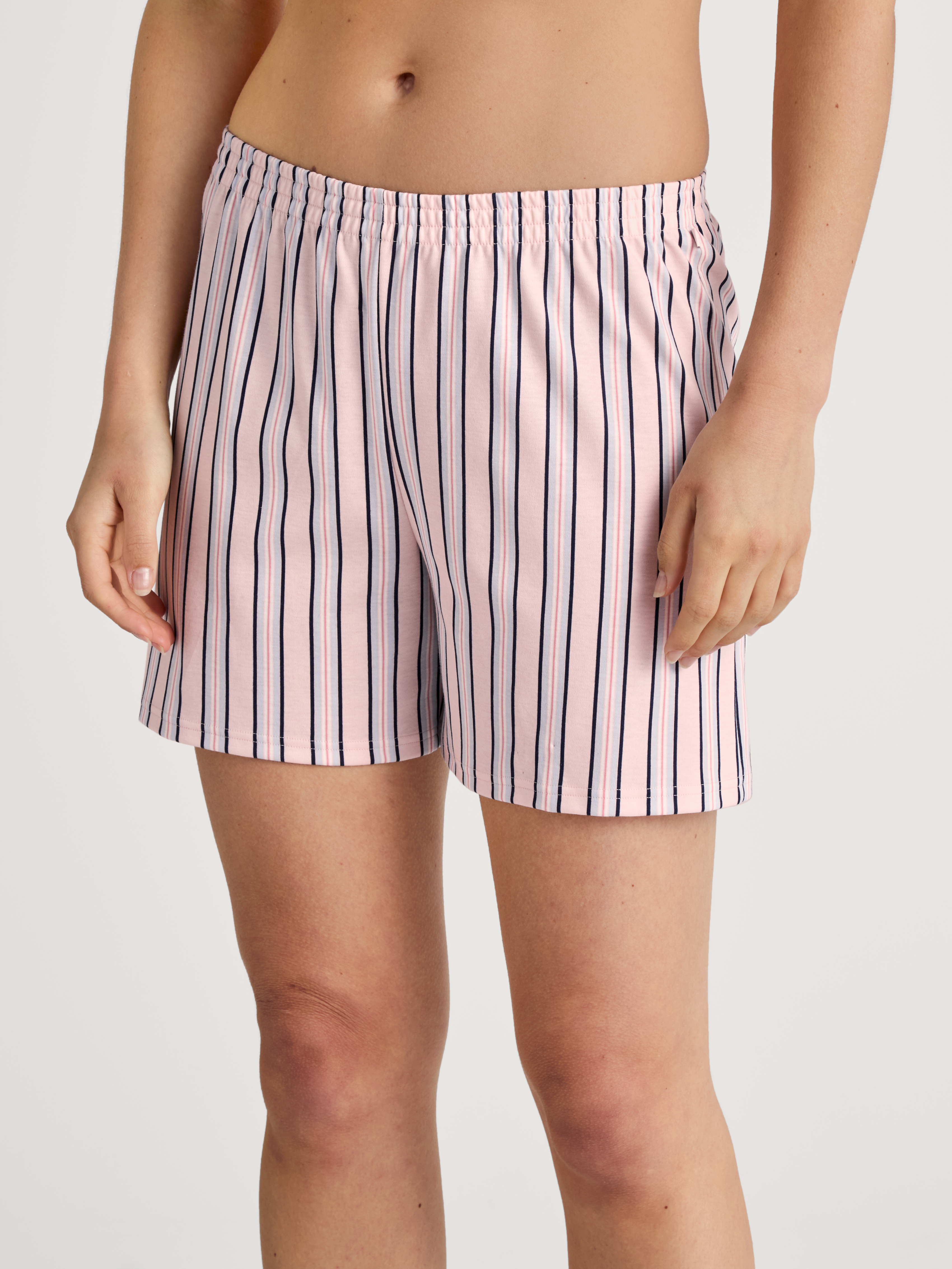 gestreifte Damen Night-Shorts aus reinem Baumwoll-Jersey