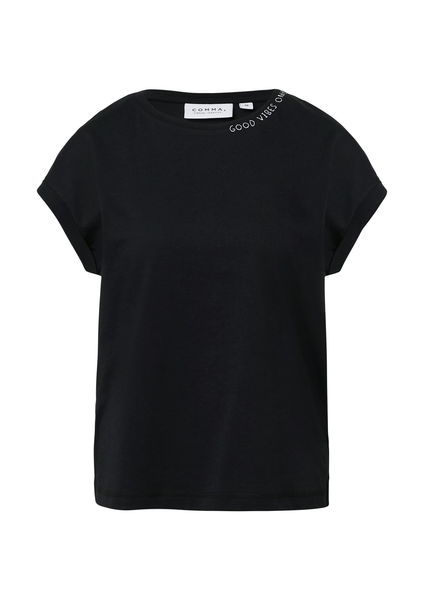 cleanes unifarbenes T-Shirt mit Schriftzug am Ausschnitt aus Baumwoll-Jersey