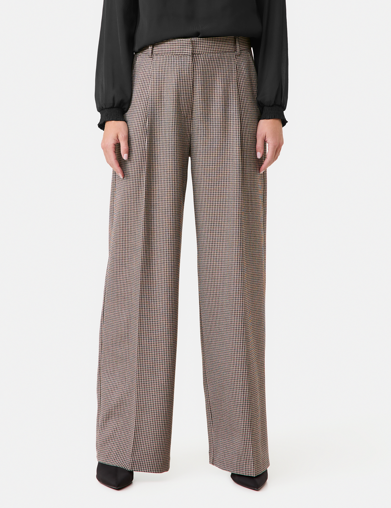 Weite Marlene-Hose mit Hahnentritt-Muster