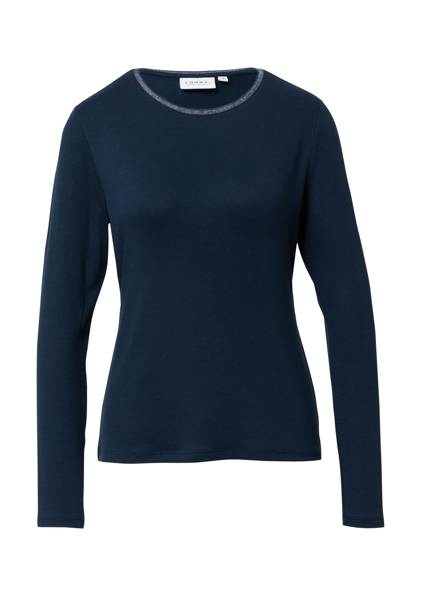 Langarm-Ripp-Shirt mit Glitzer am Ausschnitt aus Viskose-Mix