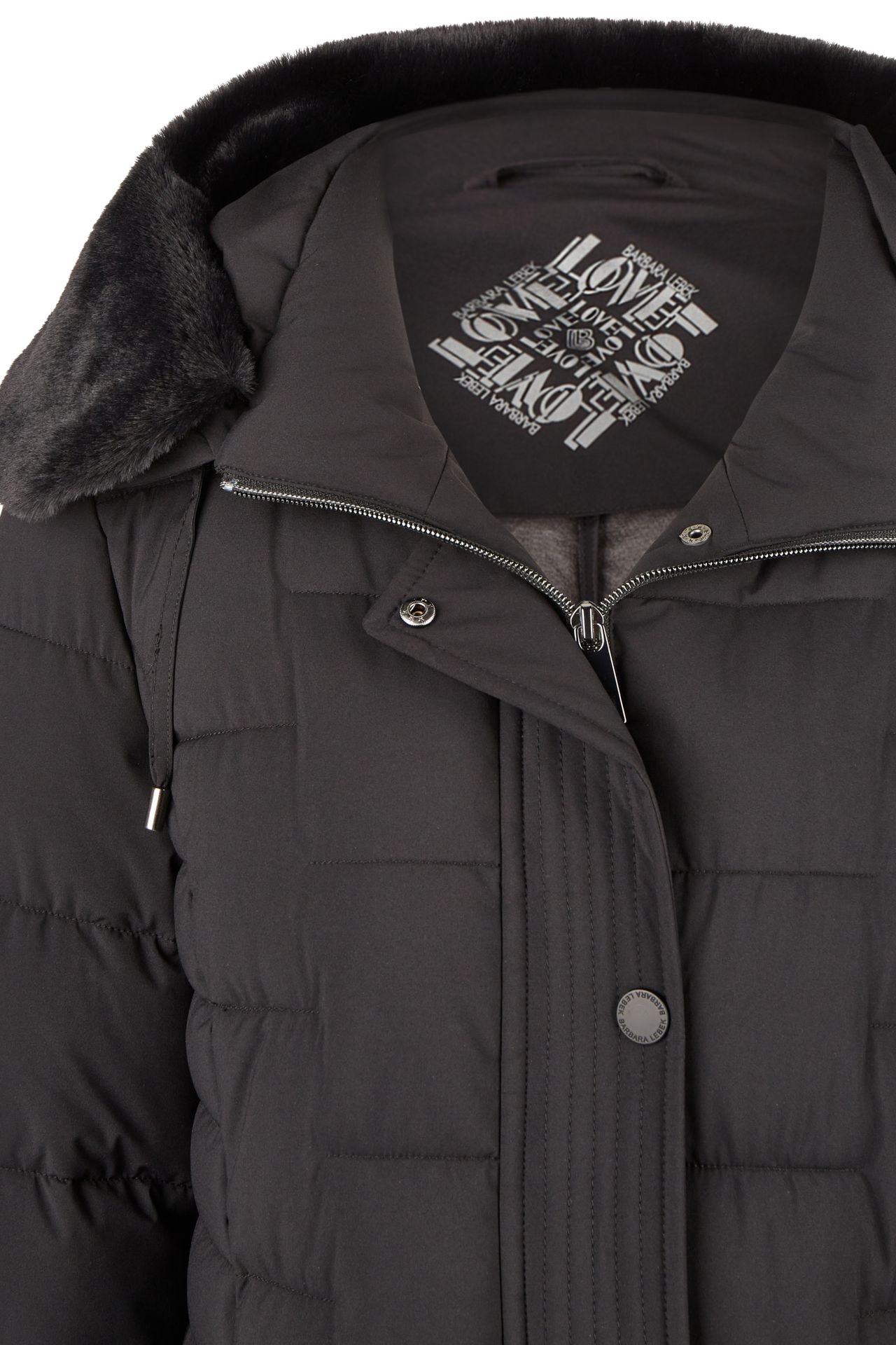 langer Stepp-Mantel mit Webpelz-Kragen