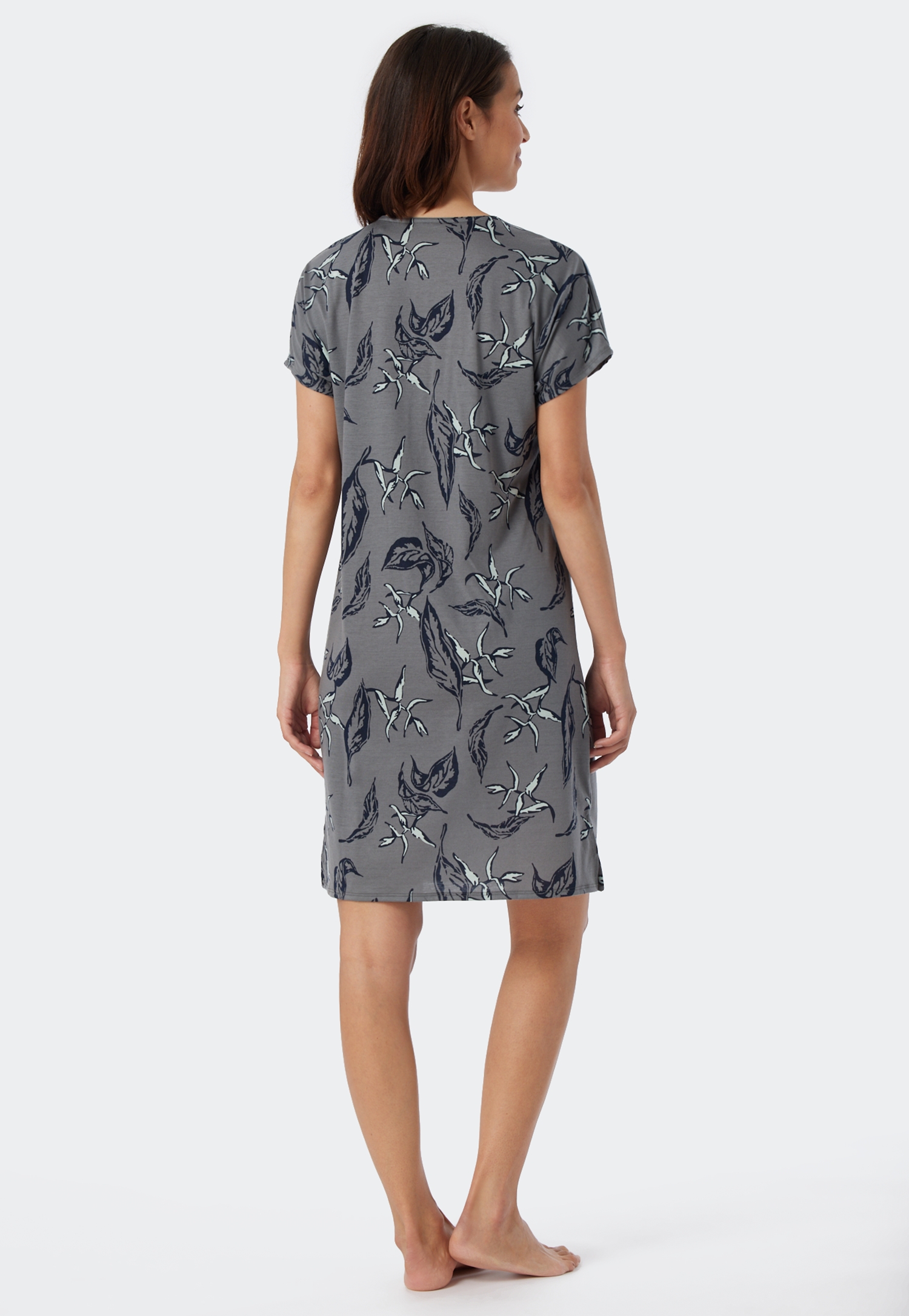 1/2 Arm-Sleepshirt  mit Blätter-Print aus weichem Single-Jersey