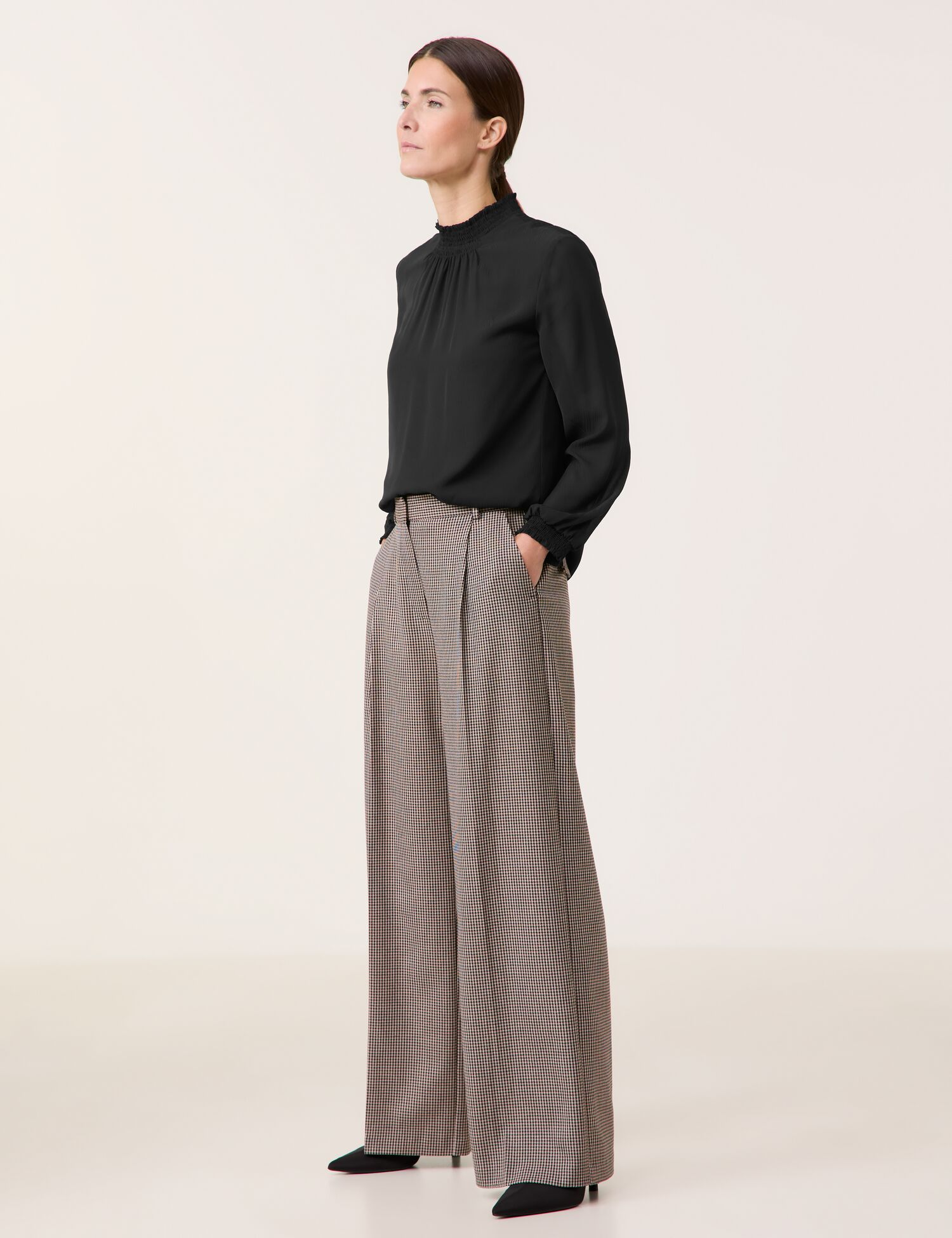 Weite Marlene-Hose mit Hahnentritt-Muster