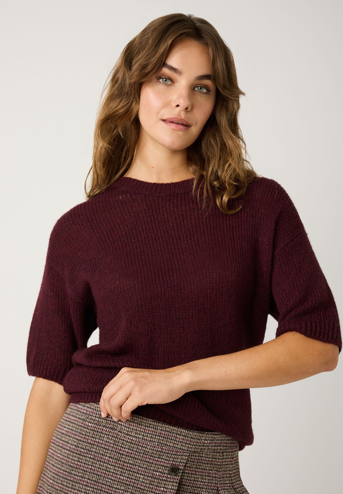 lockerer Oversized- 1/2 Arm-Pullover mit Wollanteil