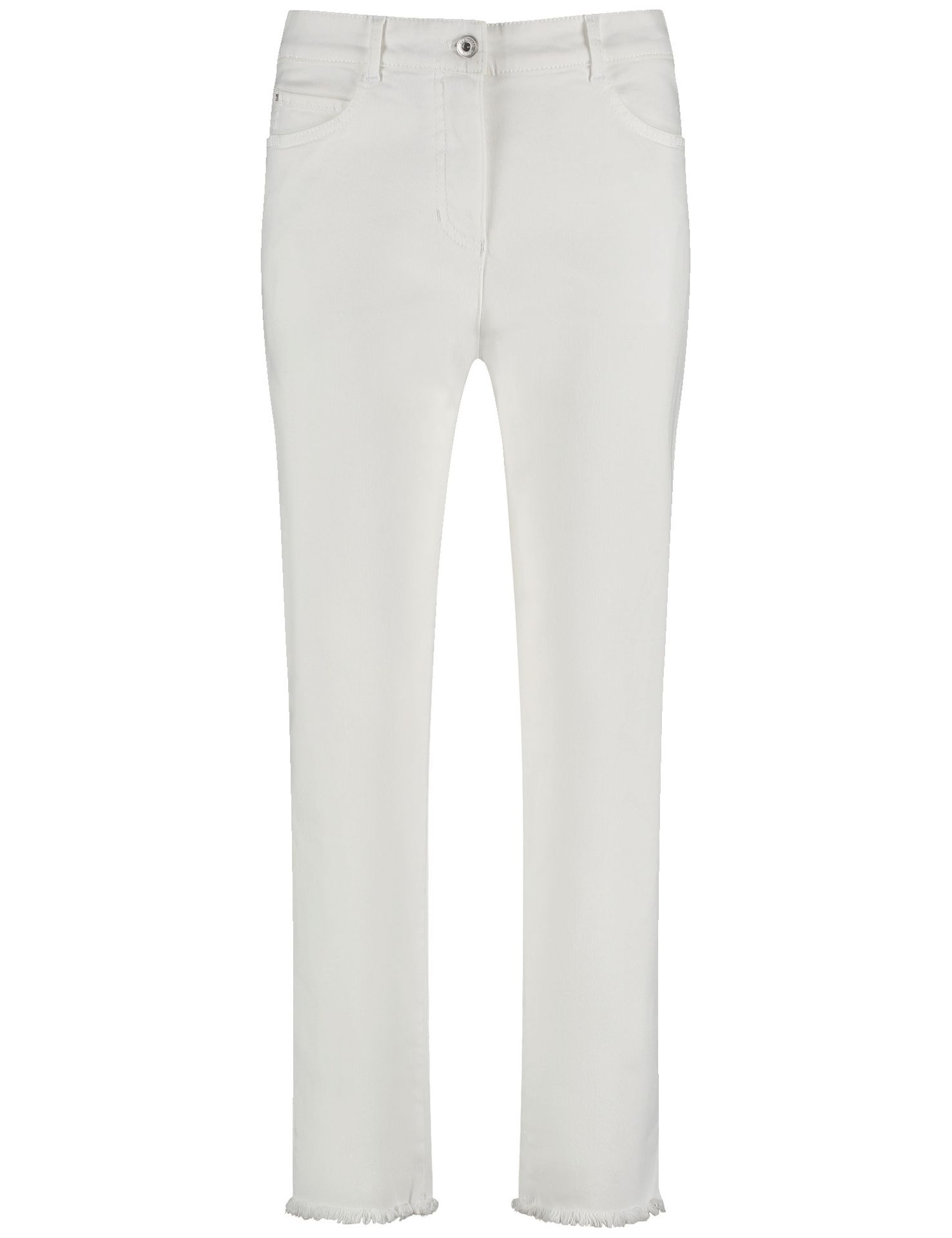 modische Damen-Jeans mit fransigem Saum und Logostickerei