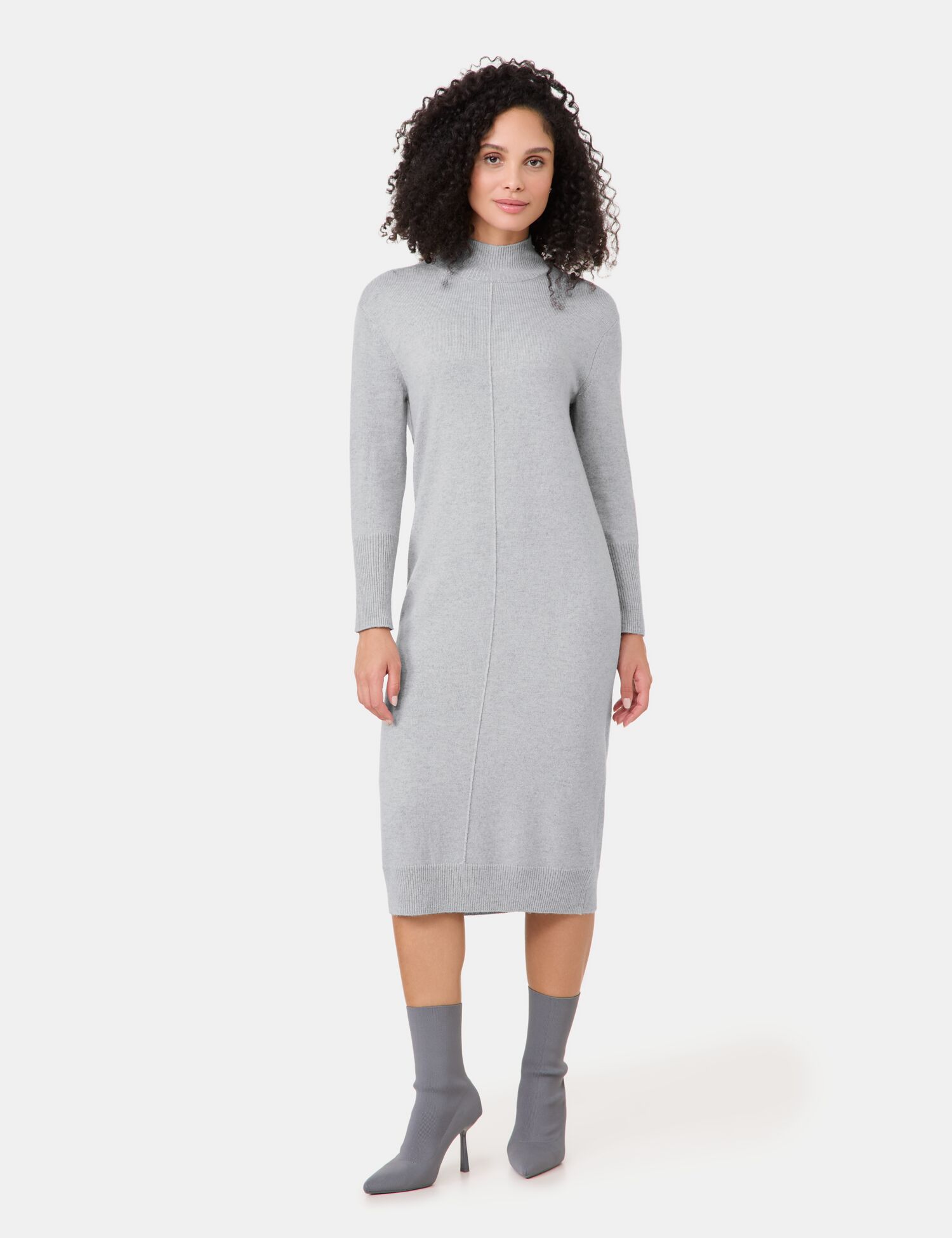 langes Strickkleid aus Feinstrick mit Wollanteil