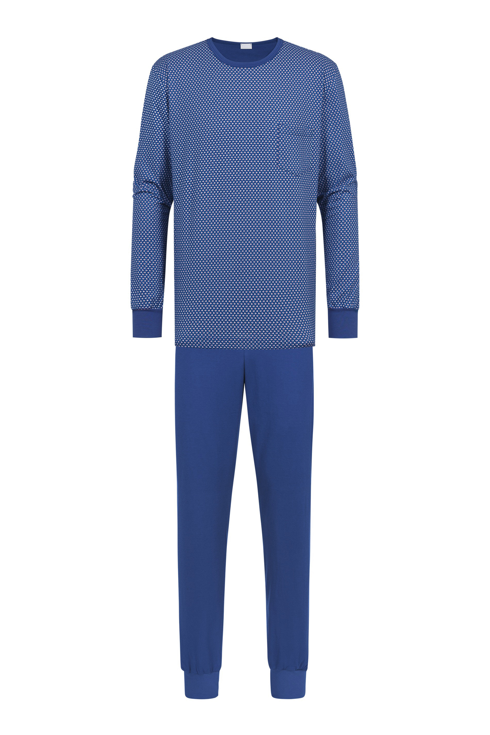 langer Schlafanzug aus Baumwoll-Jersey mit Minimal-Dessin und Brusttasche