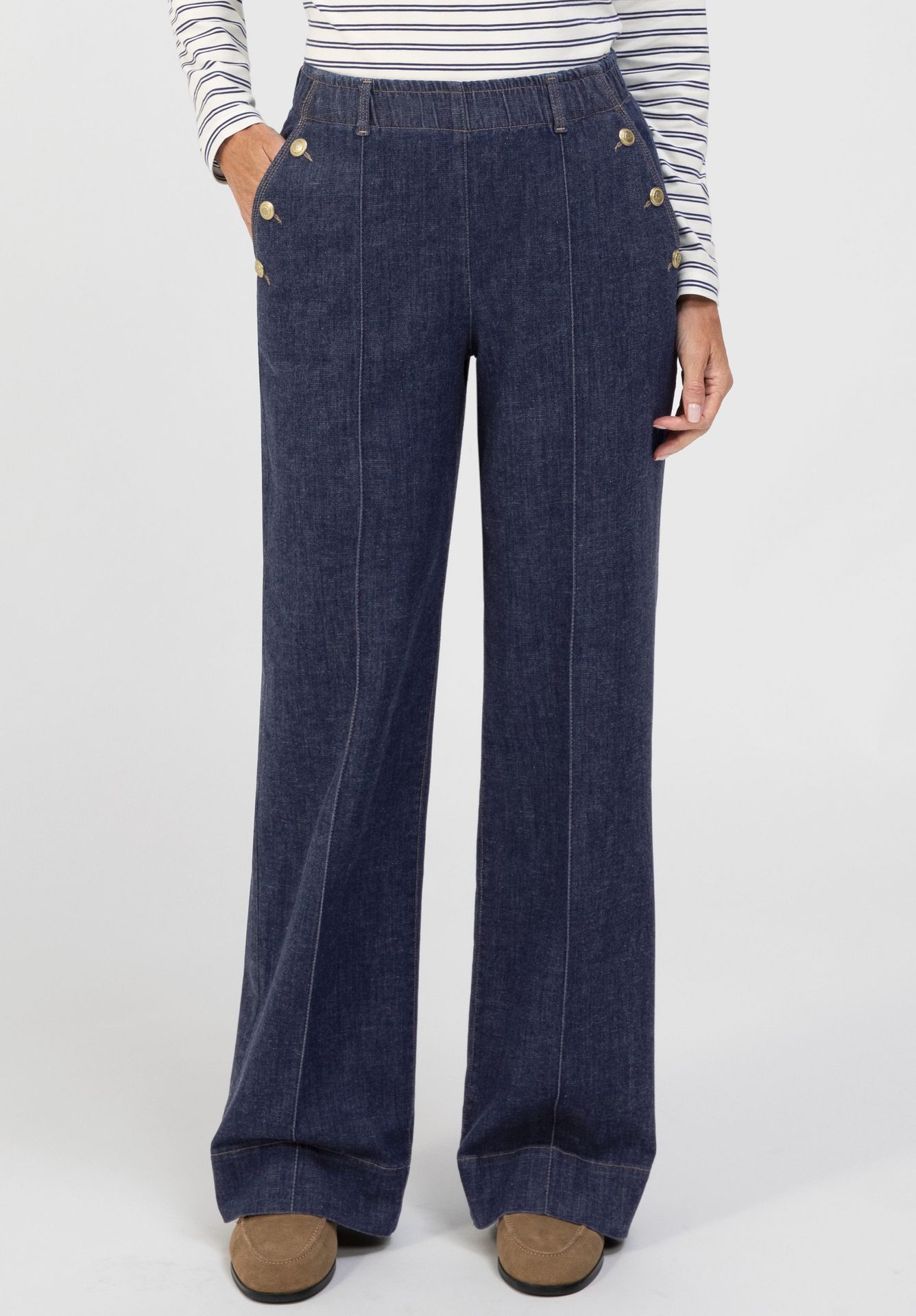 weite Damen-Jeans "PARIGI" mit Goldknopf-Applikation aus Baumwoll-Mix