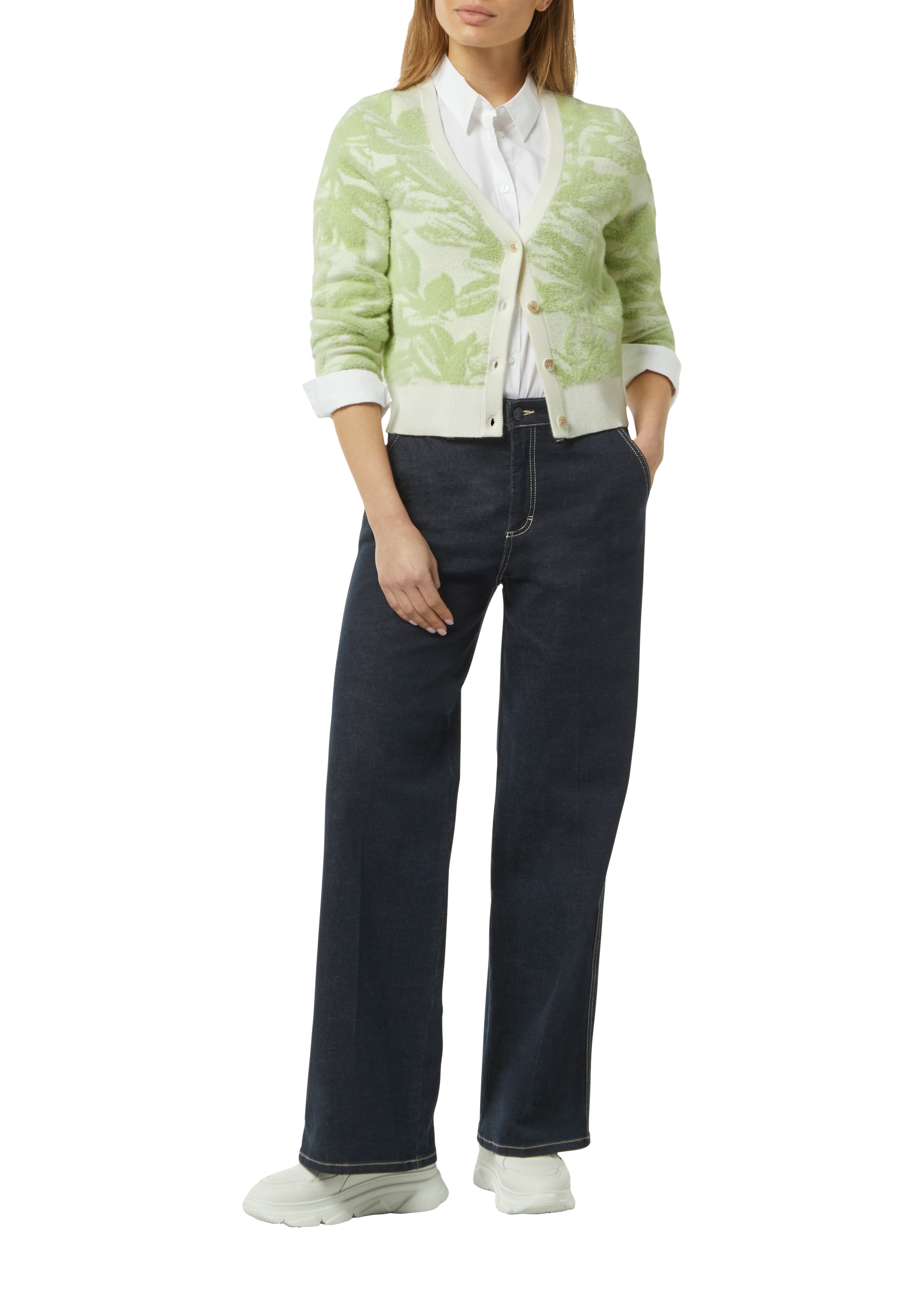 flauschige Jacquard-Strickjacke