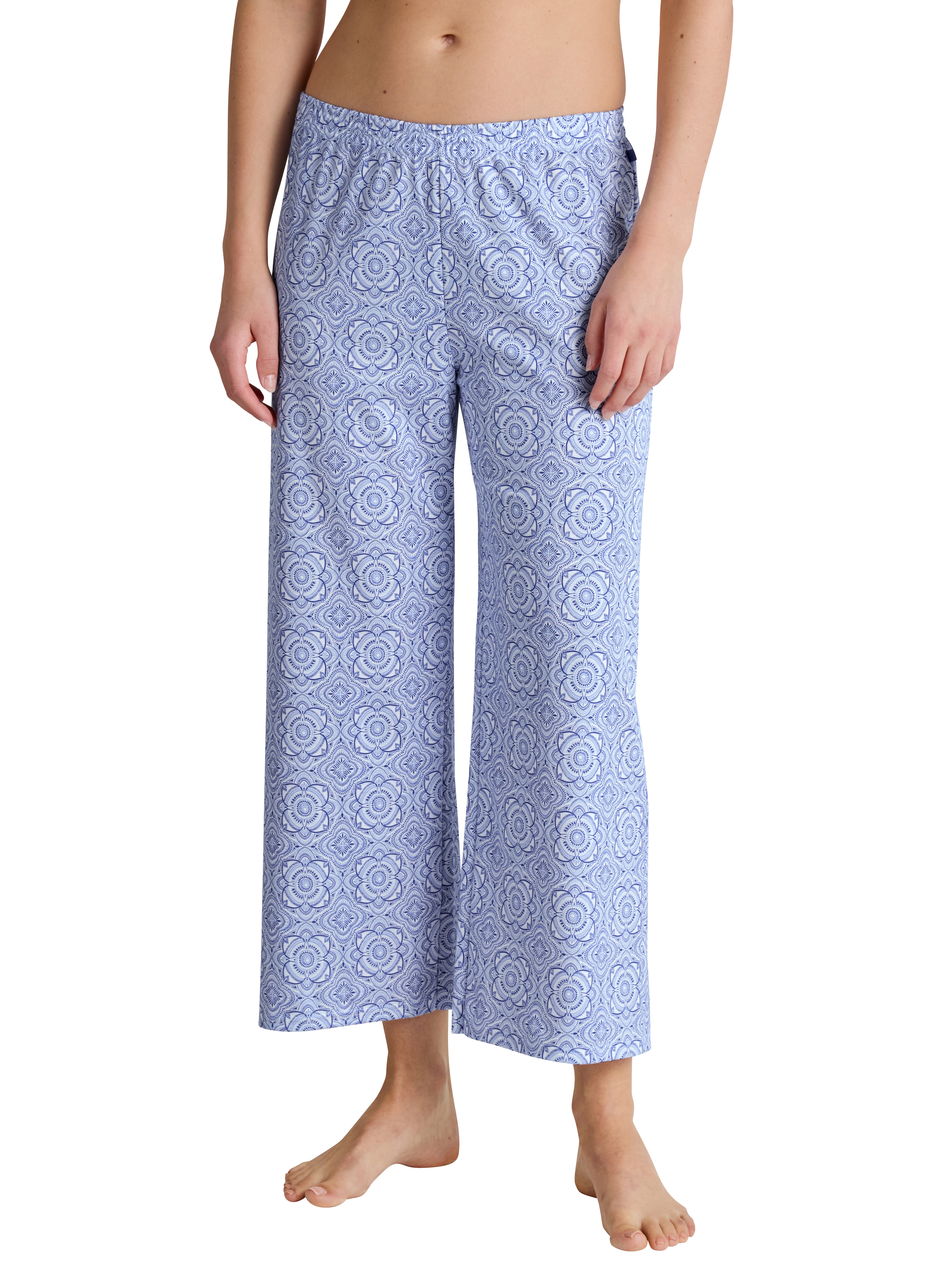 gemusterte Damen-Night-Hose aus reinem Baumwoll-Jersey