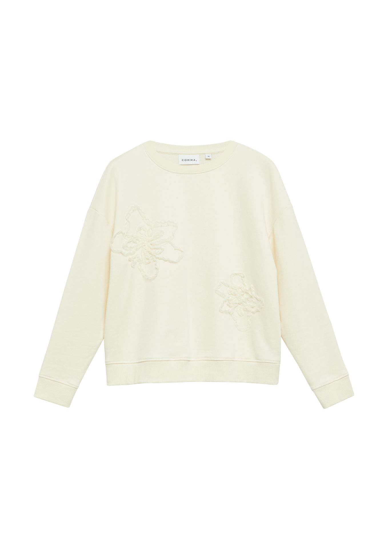 uni Sweatshirt mit romantischem Blumen-Stick-Applikationen aus Baumwoll-Mix