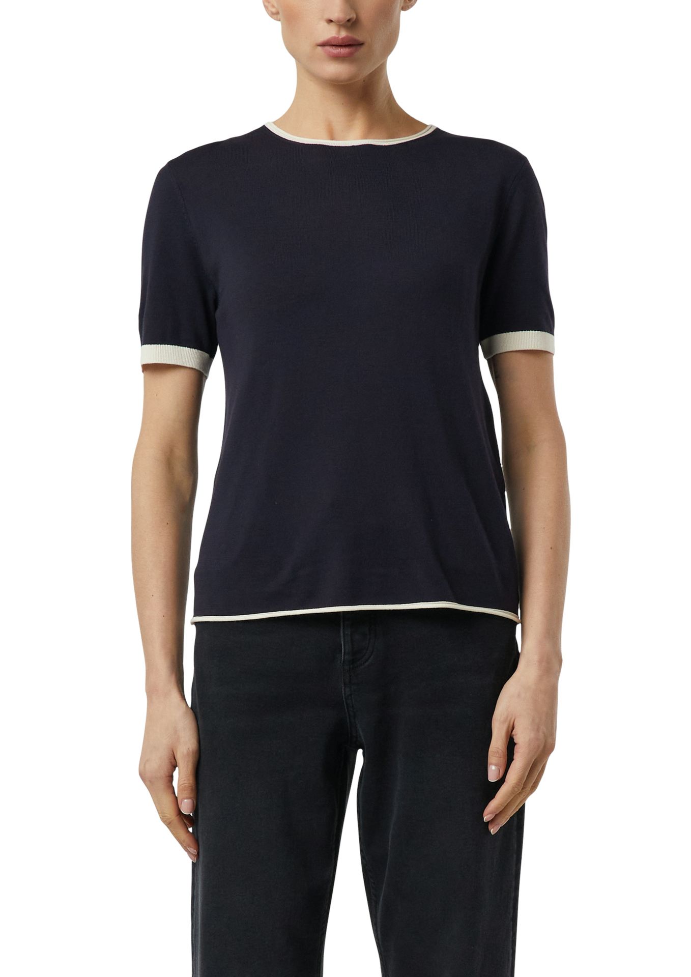 uni Feinstrick-Shirt mit Kontrastabschlüssen aus Viskose-Mix