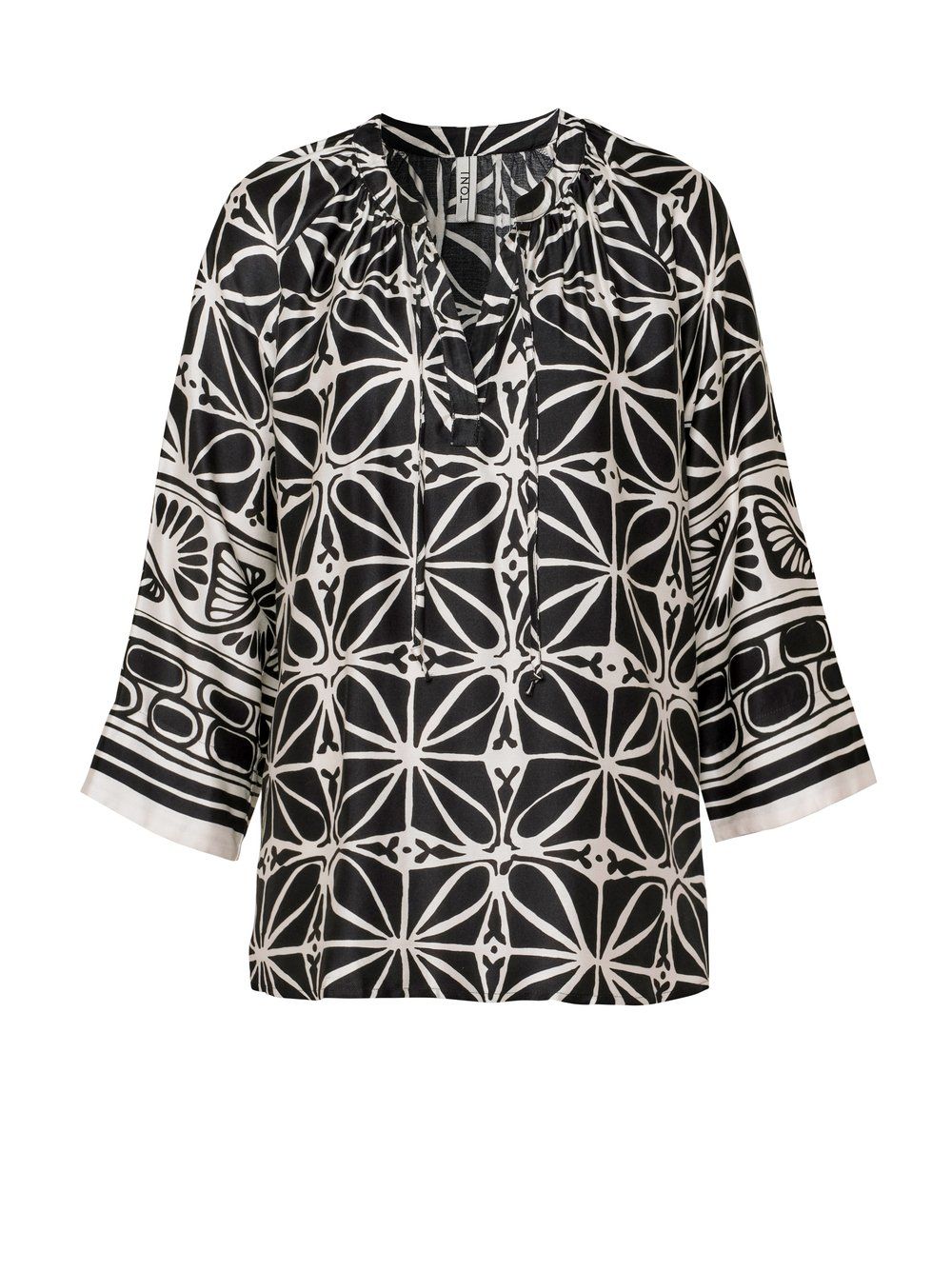 legere Schlupfbluse "Conni 3/4-Arm" aus reiner Viskose mit graphischem Allover-Print