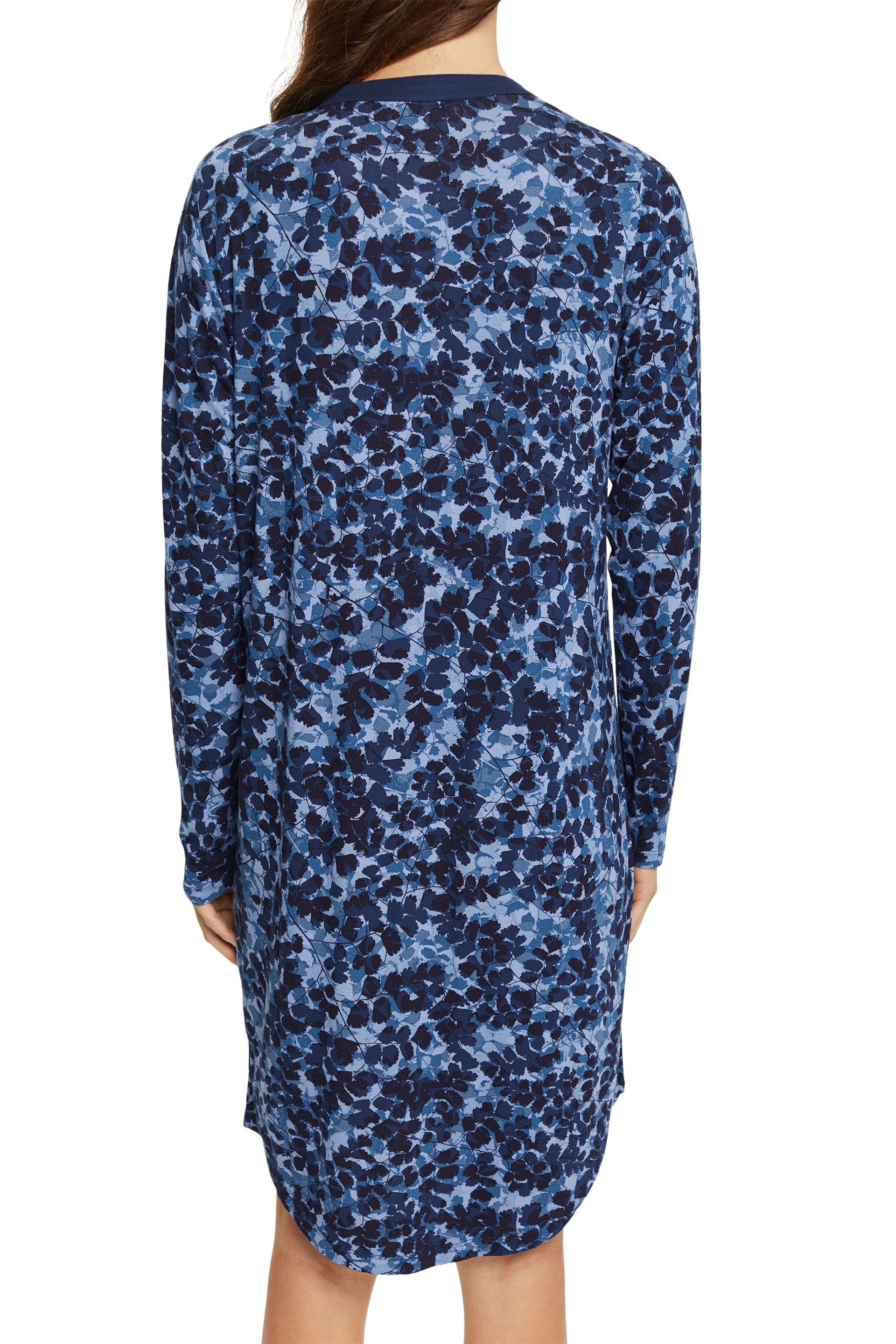 durchgeknöpftes Damen-Sleepshirt mit herbstlichem Blättermotiv aus Viskose-Jersey