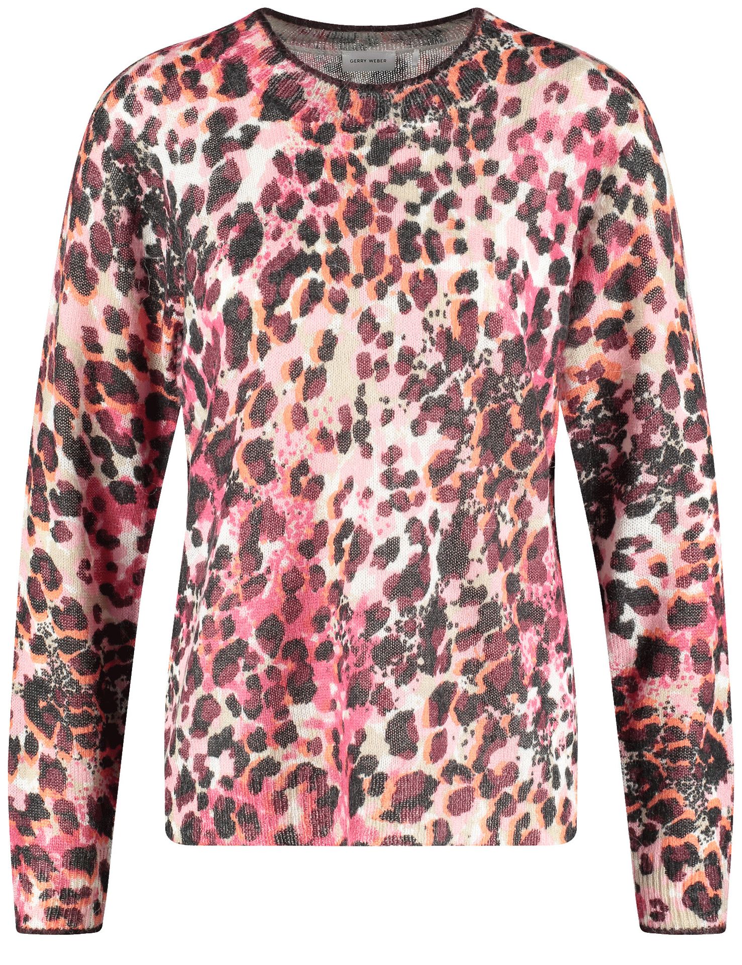 leichter flauschiger Strickpullover mit Allover-Print im  Leo-Look mit Alpaka-Anteil