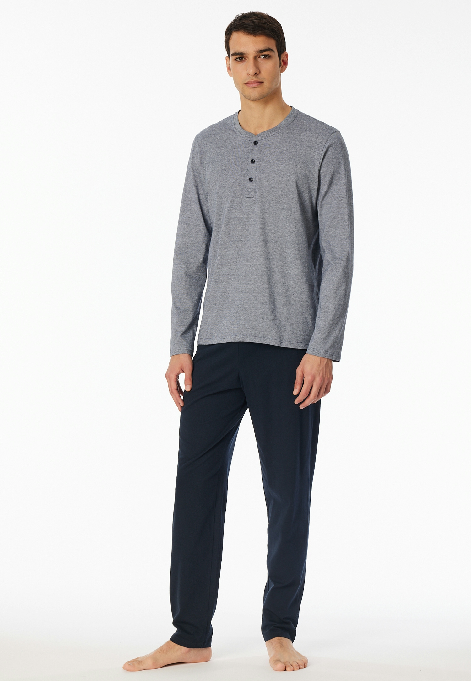 langer Herren-Schlafanzug mit Knopfleiste aus Single-Jersey