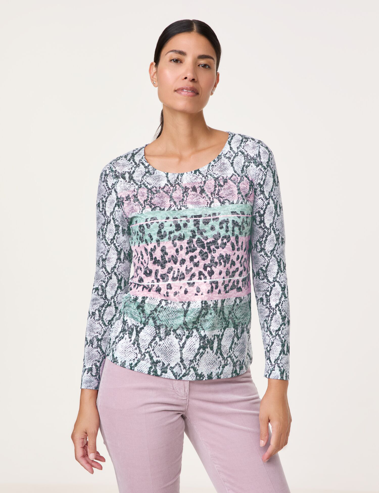 gemustertes Lanagrmshirt in Ausbrenner-Qualität