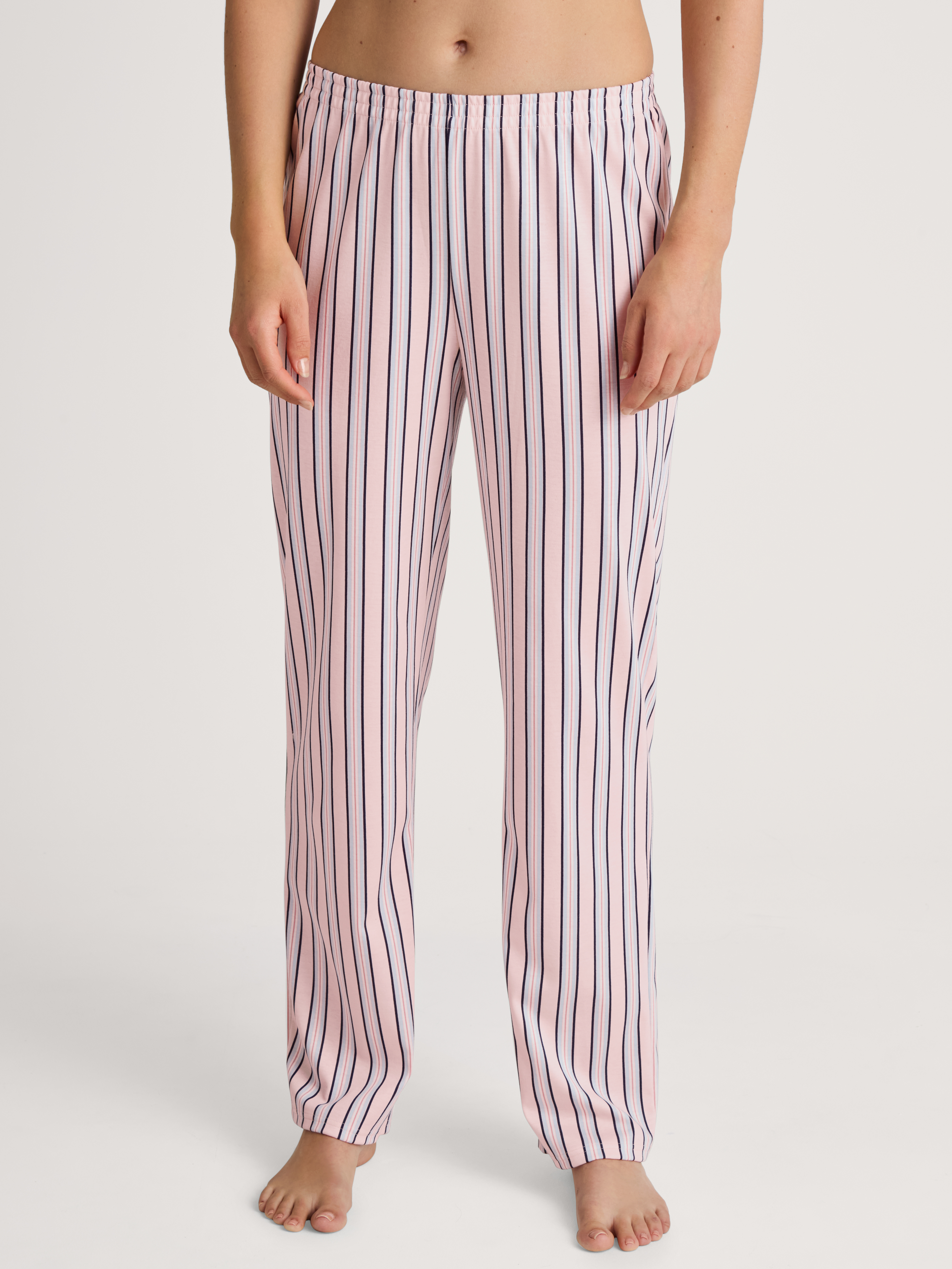 lange gestreifte Damen-Night-Hose aus reinem Bumwoll-Jersey